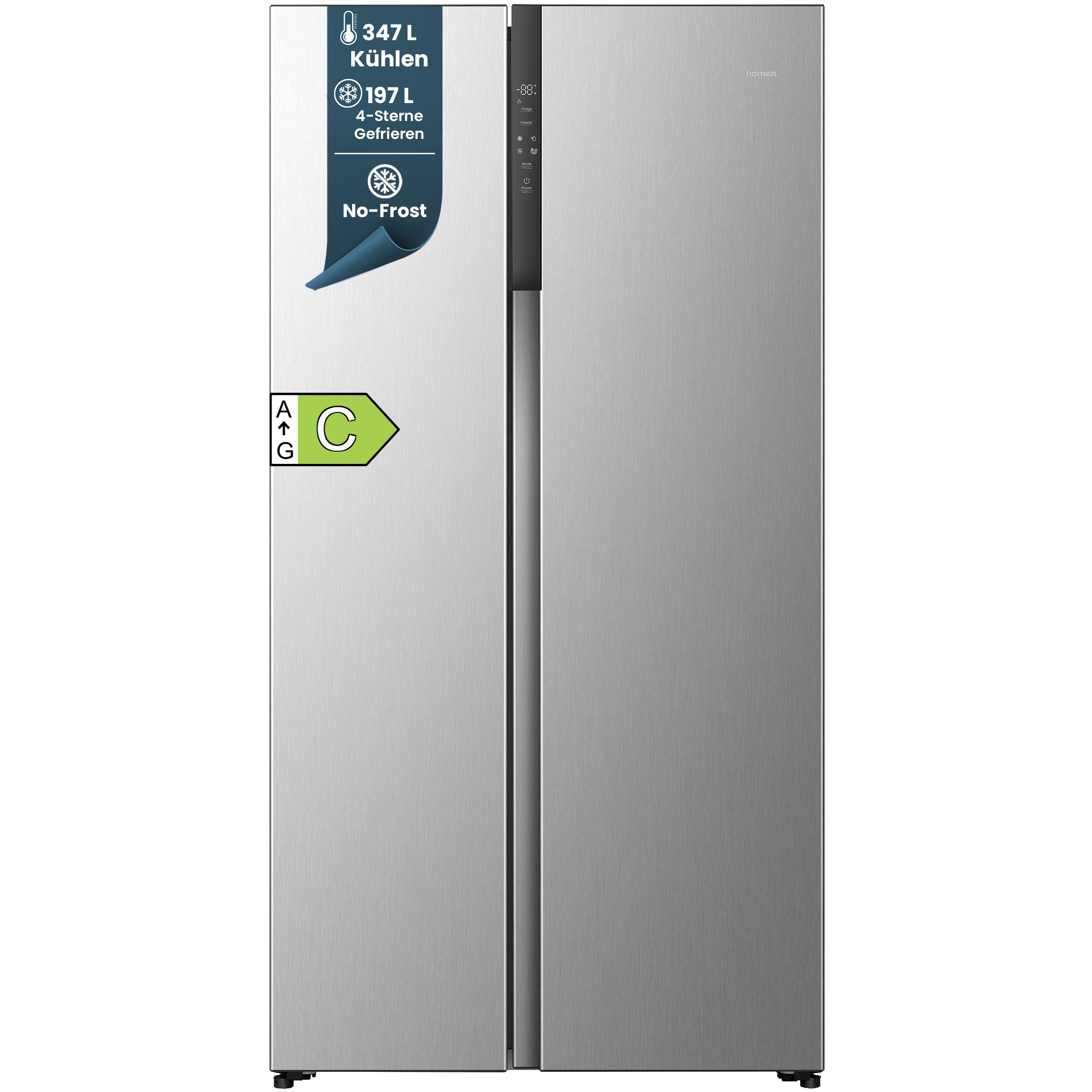 homeX Side-by-Side CFBSN5441C-S, 178.6 cm hoch, 91.1 cm breit, Total NoFrost, 544 L, Multi Airflow, Kühl-Gefrierkombination, 37 dB