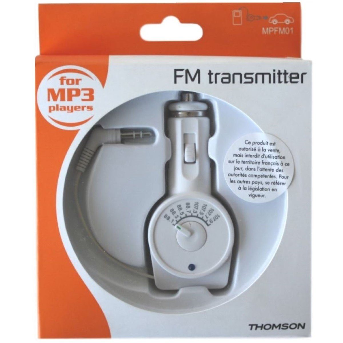 Thomson FM Transmitter Weiß 3,5 Klinke, KFZ-Transmitter Handy Adaper Kfz mm zu MP3-Player 3,5-mm-Klinkenanschluss