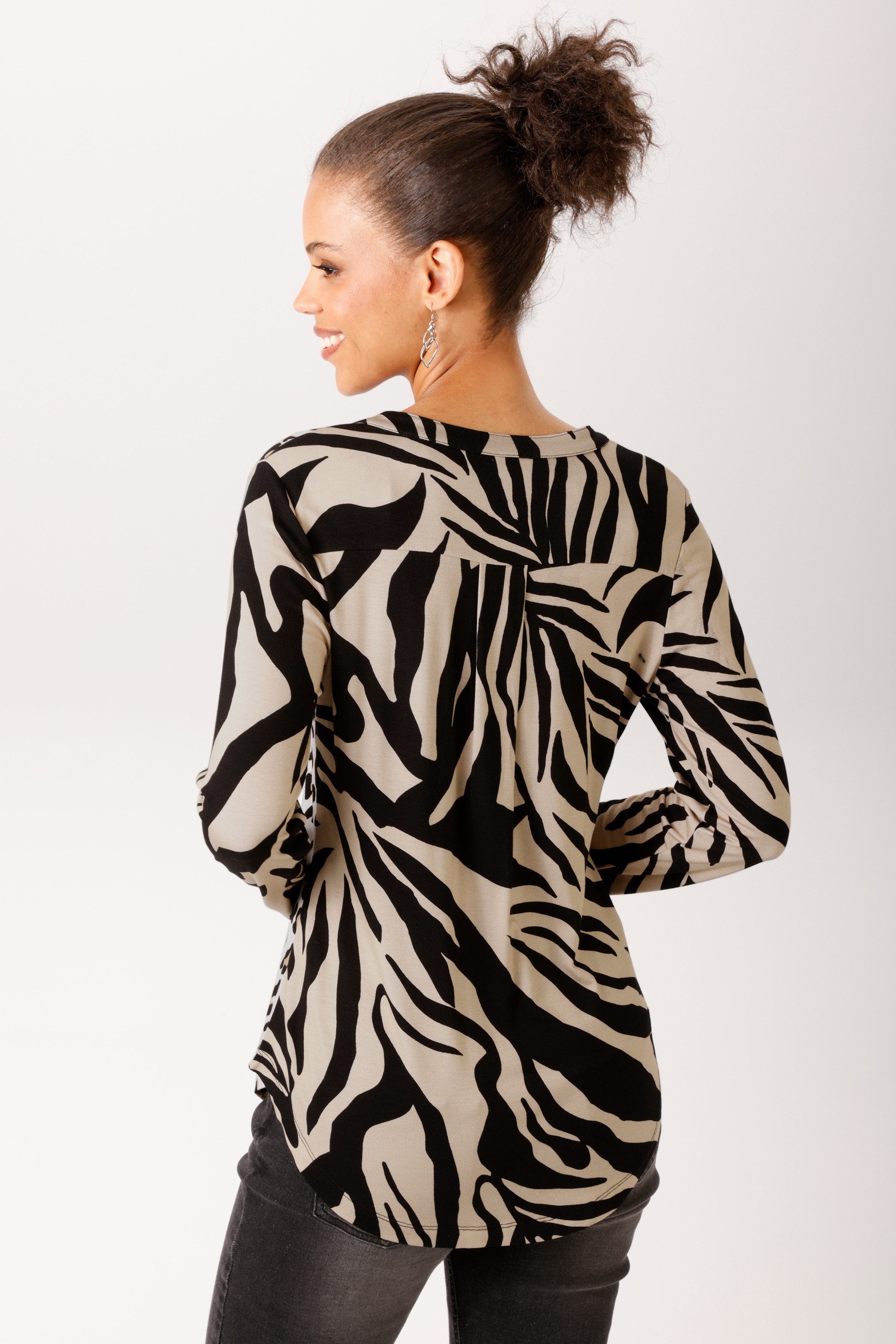 Aniston CASUAL Schlupfbluse im Zebra-Dessin mit Leo-Einsatz - NEUE KOLLEKTION