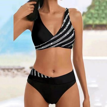 KIKI Bandeau-Bikini Neuer Bikini-Badeanzug mit geteiltem Druck für Damen Push-up-Badeanzug