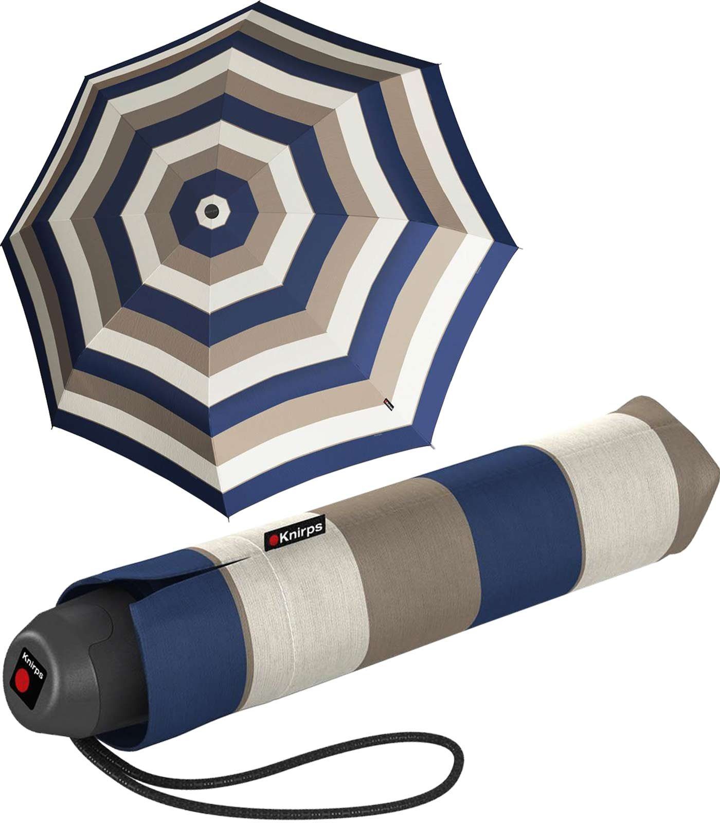 Stripe leichter der Damen-Schirm, den Alltag für E.051 Handöffner Taschenregenschirm blau-braun-creme Knirps® red, kleine Taschenschirm
