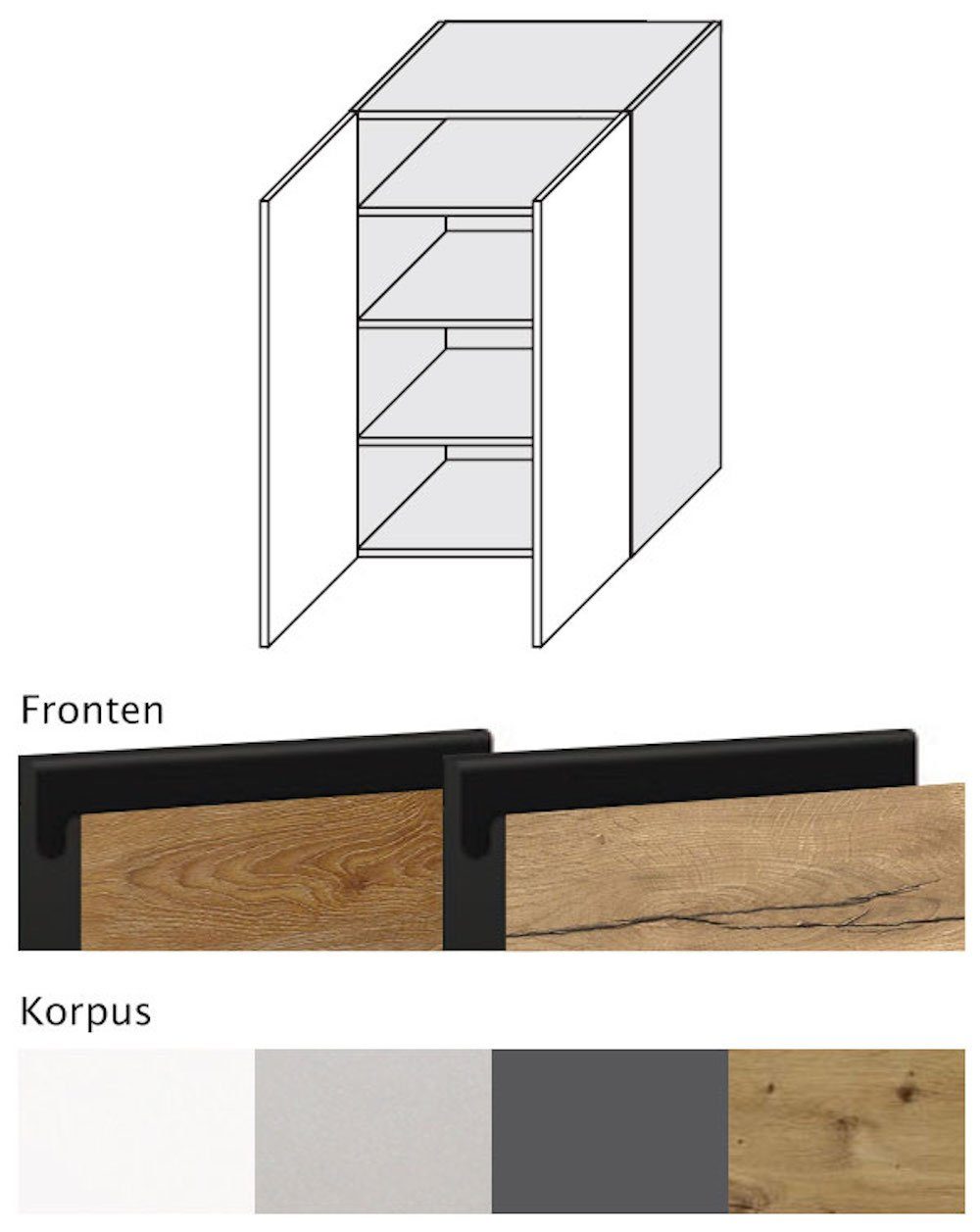 Korpusfarbe wählbar Treviso schwarz Eiche Front-, 60cm Ausführung Halifax und grifflos - 2-türig Klapphängeschrank Feldmann-Wohnen