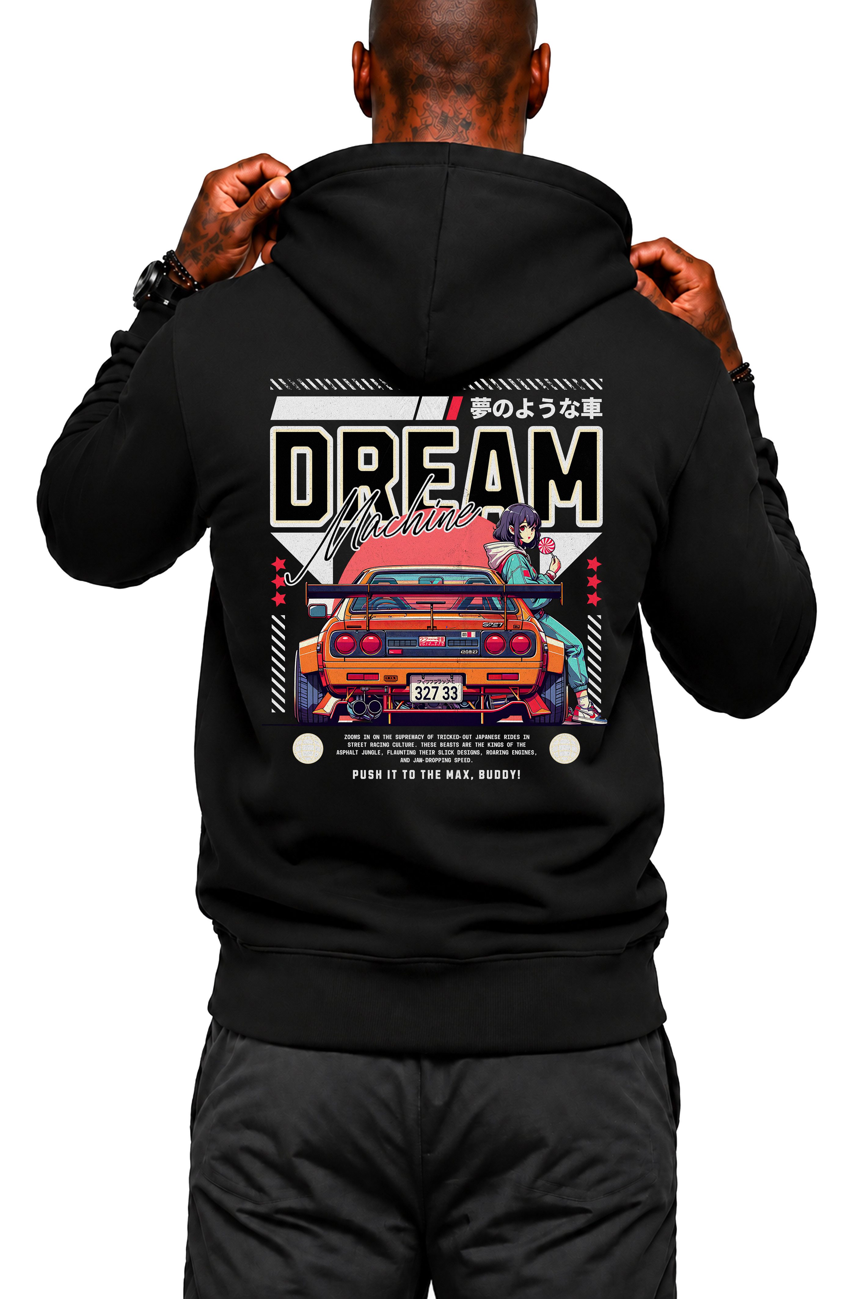 Banco Hoodie Herren Kapuzenpullover Pullover Pulli Sportwagen -Dream Machine mit Kapuze, zwei Eingriffstaschen und Sportwagen Anime Rückenprint