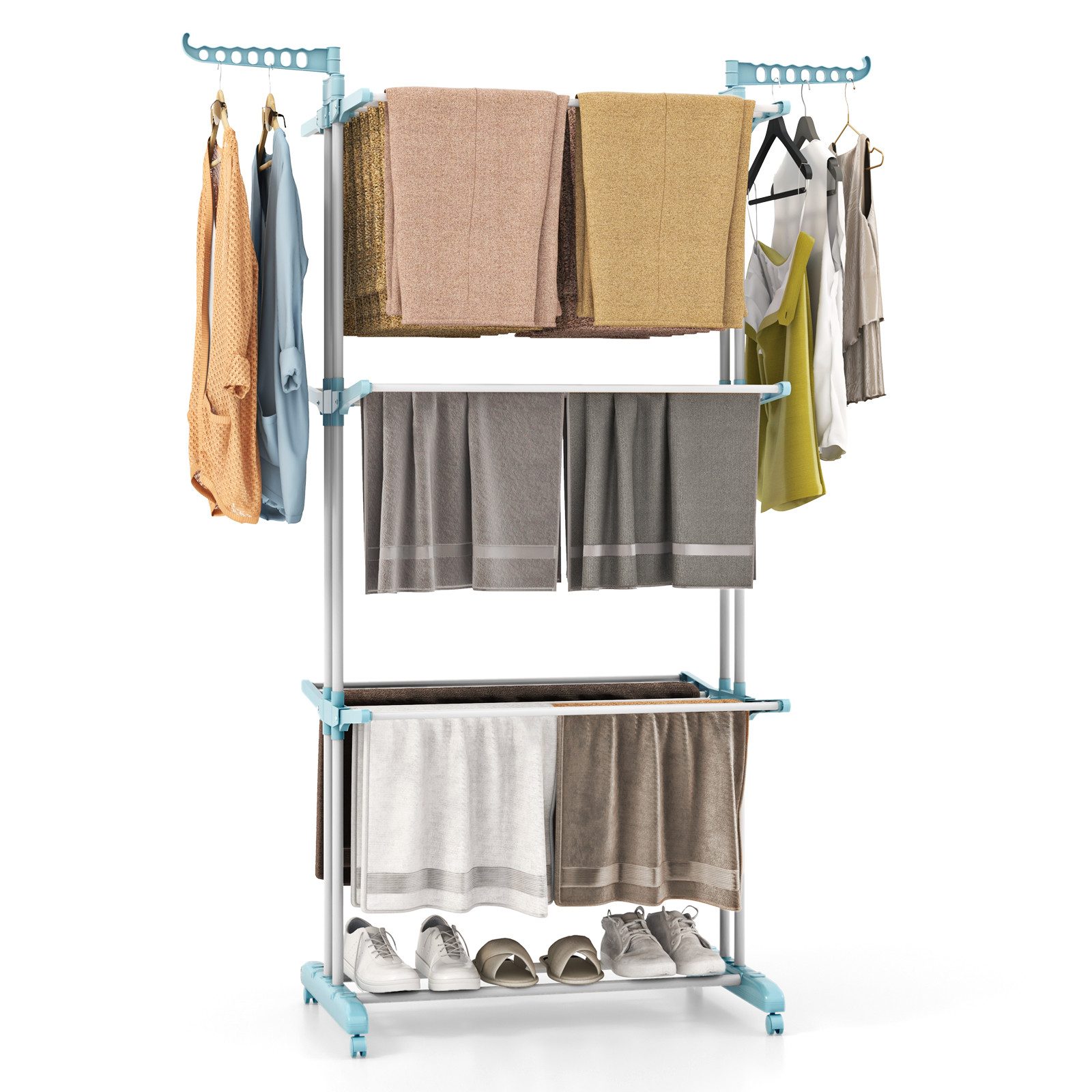 COSTWAY Turmwäscheständer, klappbar, platzsparend, mit Rollen, ausziehbar, 127cm