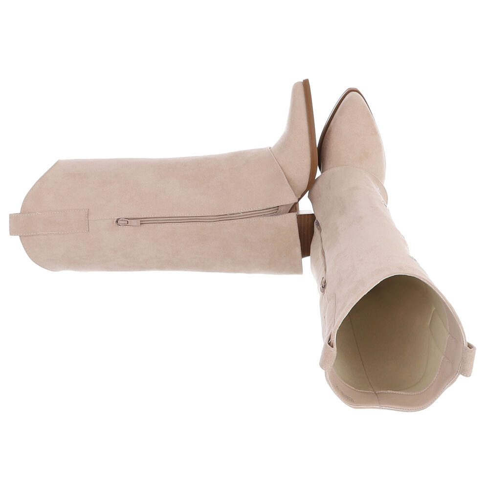 Ital-Design Modische Stiefel mit Metallösendetails für Damen Westernstiefel (91261272) Blockabsatz Stiefel in Beige