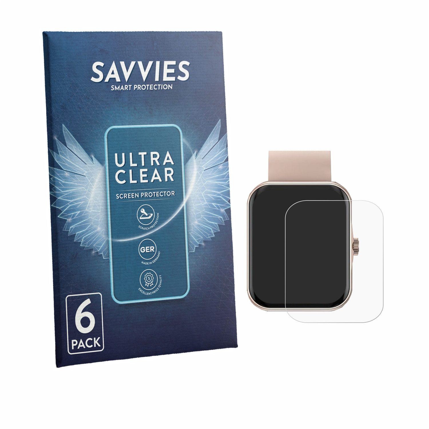 Savvies Displayschutzfolie Schutzfolie für Mutoy Smartwatch 1.83", 6 Stück, Displayschutz Schutz Folie Klar Transparent