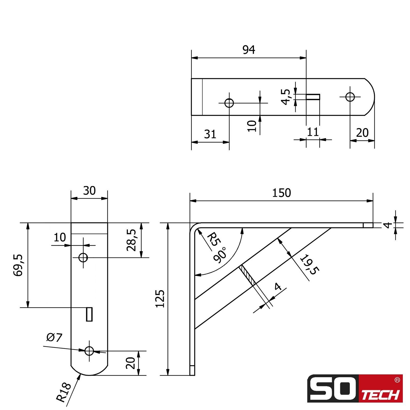 SO-TECH® Wandregalhalter Schwerlast-Konsole Regalkonsole BLACKLINE I schwarz, Set 2-tlg., Tragkraft bis zu 200 kg / Paar - 15 x 12,5 x 3 x 0,4 cm – Bild 5 von 5