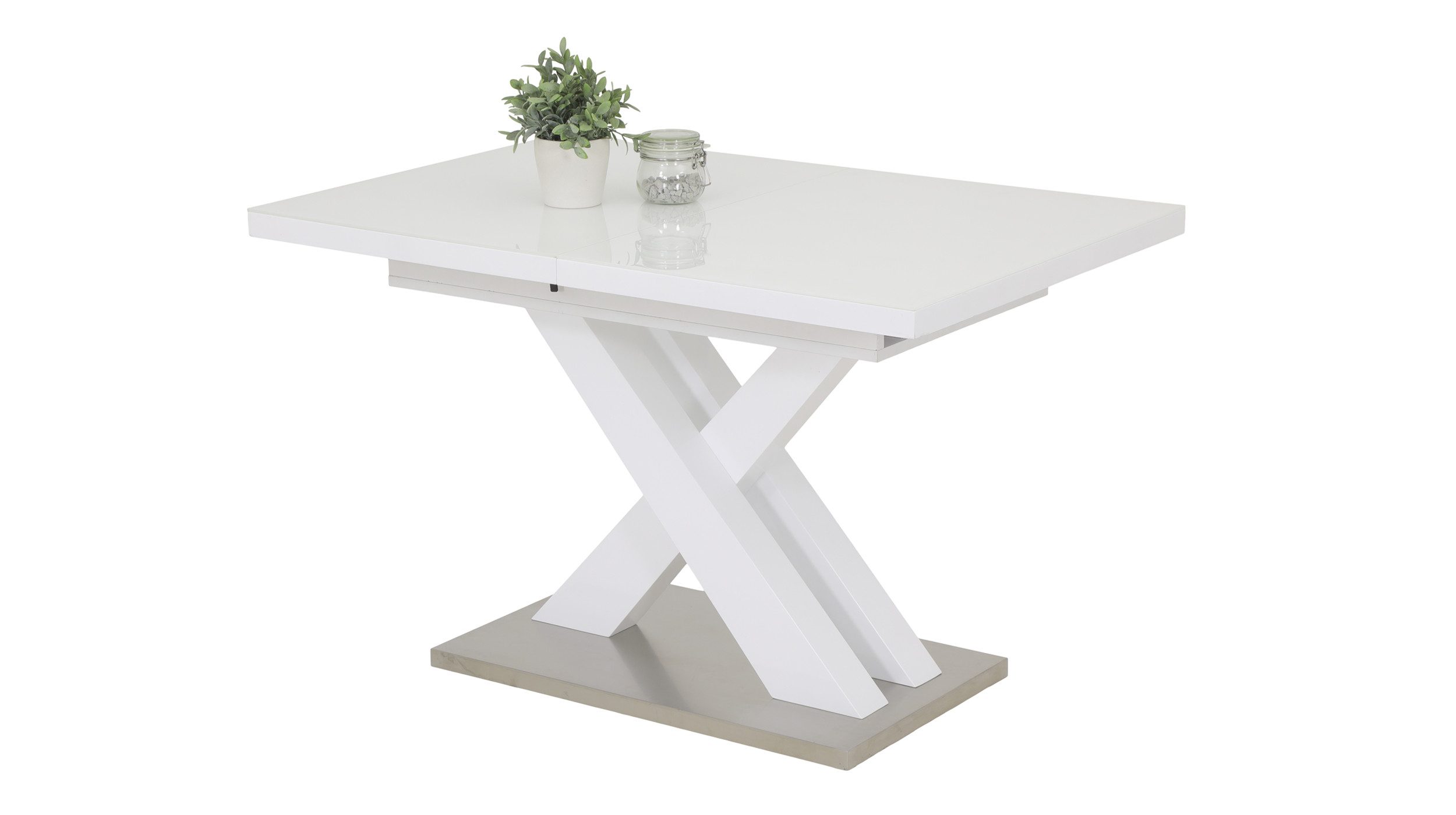 Die Möbelfundgrube® Esstisch ELVIRA 120 - 160 cm ausziehbar / weiß hochglan günstig online kaufen