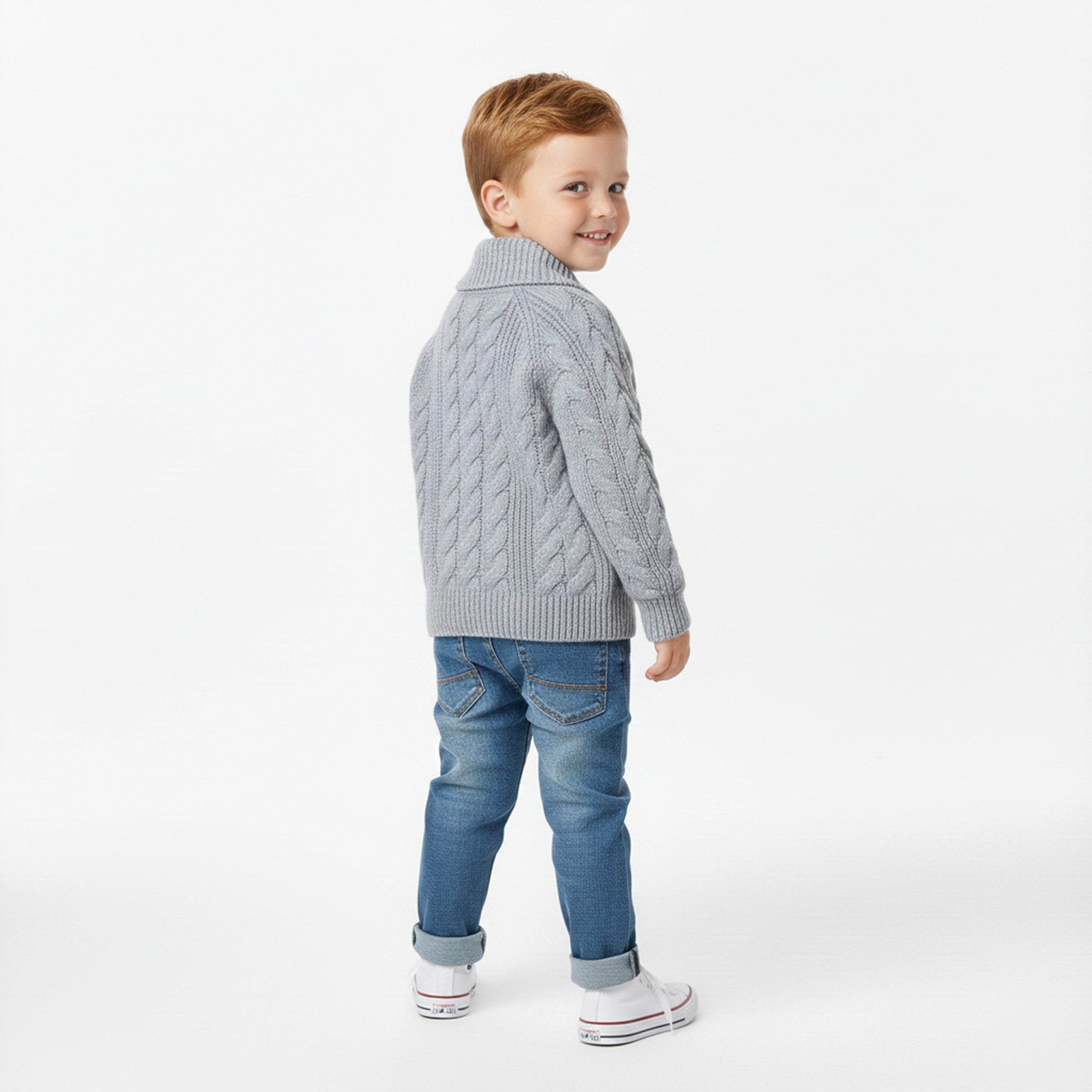 Sarcia.eu Wollpullover Grauer warmer Kinderpullover mit grobem Strickmuster für Jungen