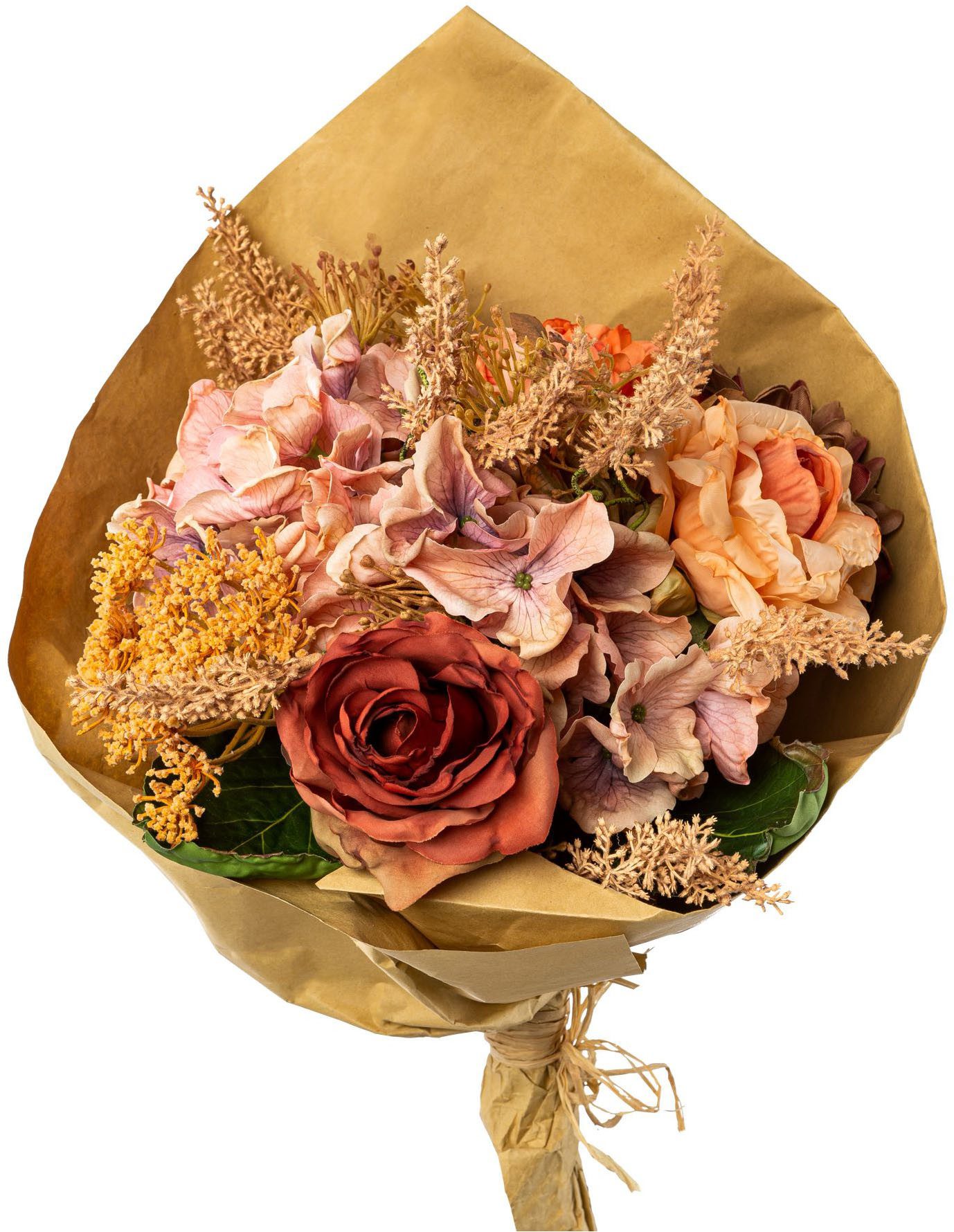 Kunstblume Blumenstrauß in Packpapier, Creativ green, Höhe 50 cm, mit Textilpflanzen in trendiger Trockenblumen-Optik