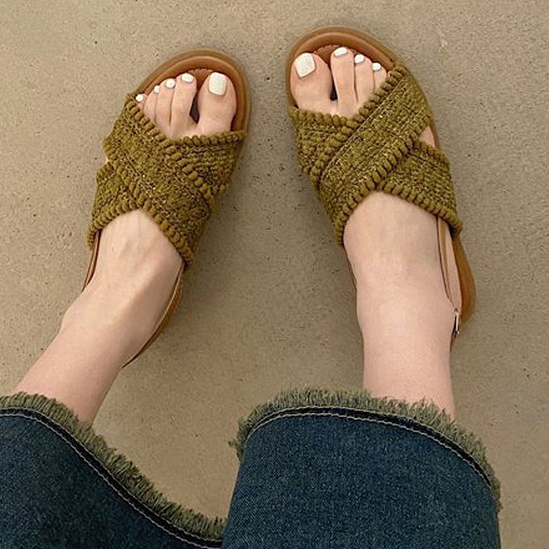 DÖRÖY Damen Sommer Kreuz flache Sandalen,böhmische Sandalen, römische Schuhe Riemchensandalette Braun