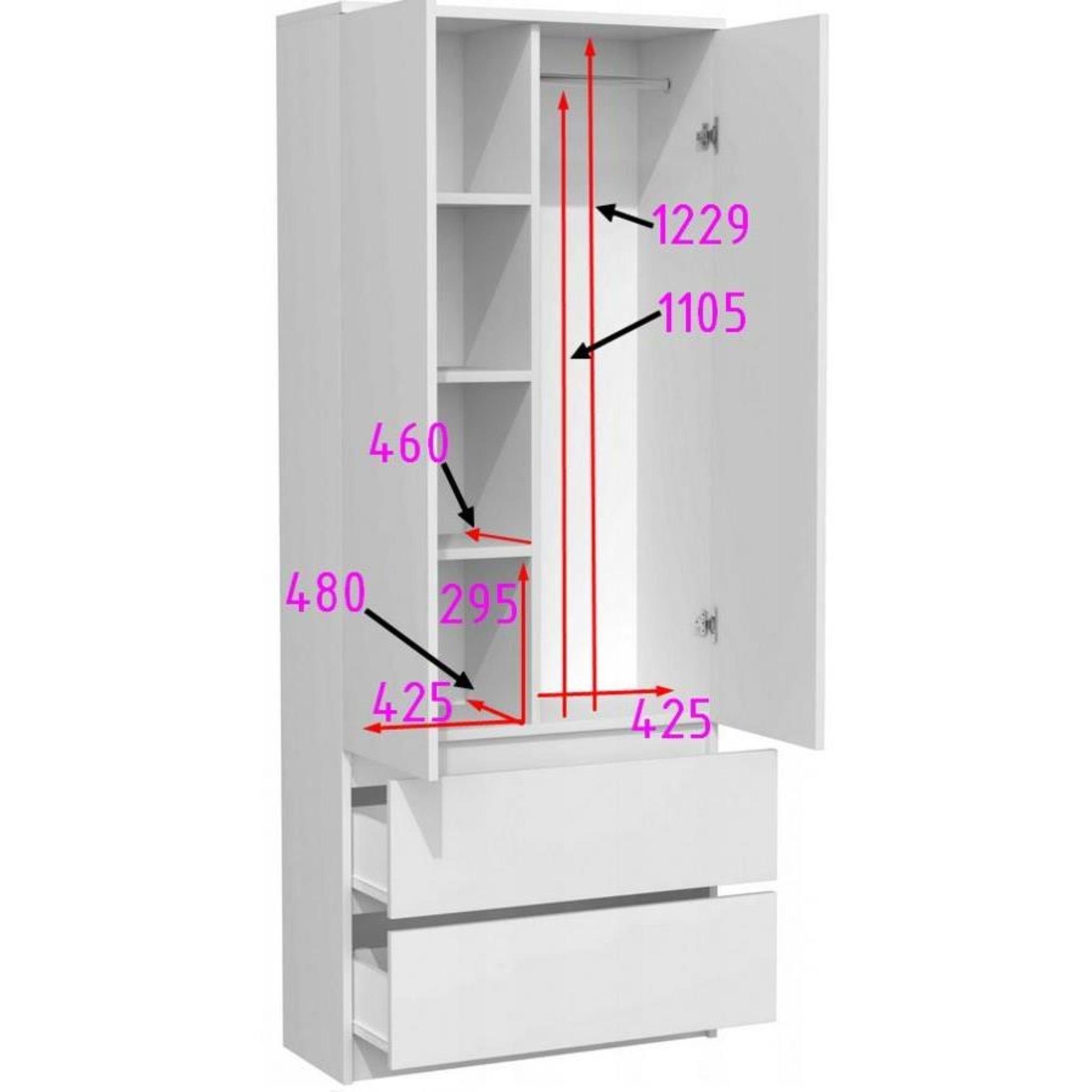 Schrank) Schubladen, Drehtürenschrank mit 90 cm mit Beautysofa Kleiderstange, Artisan (modernes breite Jorn