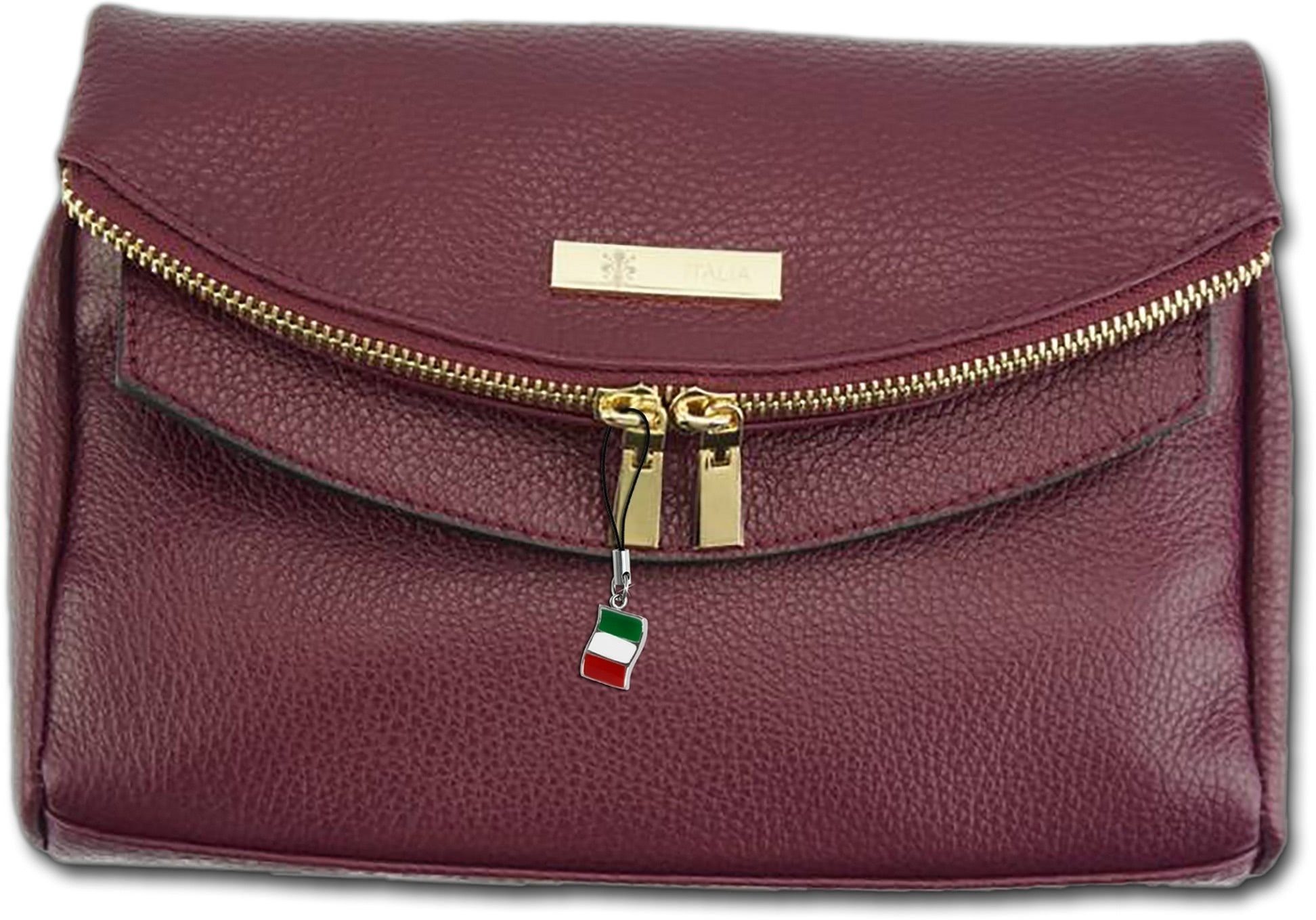 FLORENCE Clutch Florence 2in1 Echtleder Damentasche rot (Clutch, Clutch), Damen Tasche Echtleder rot, bordeaux, Made-In Italy