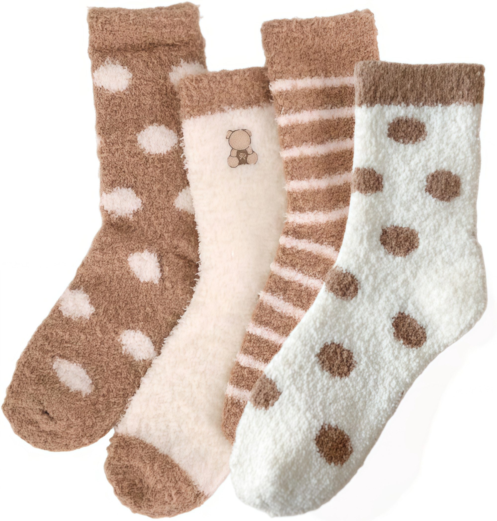 FOUORTUNATE-BEE Kuschelsocken 4 Paar Damen Kuschelsocken aus Korallenvlies, warm & weich (4-Paar) Damen-Wintersocken, 4er Set, warme Schlaf- & Haussocken