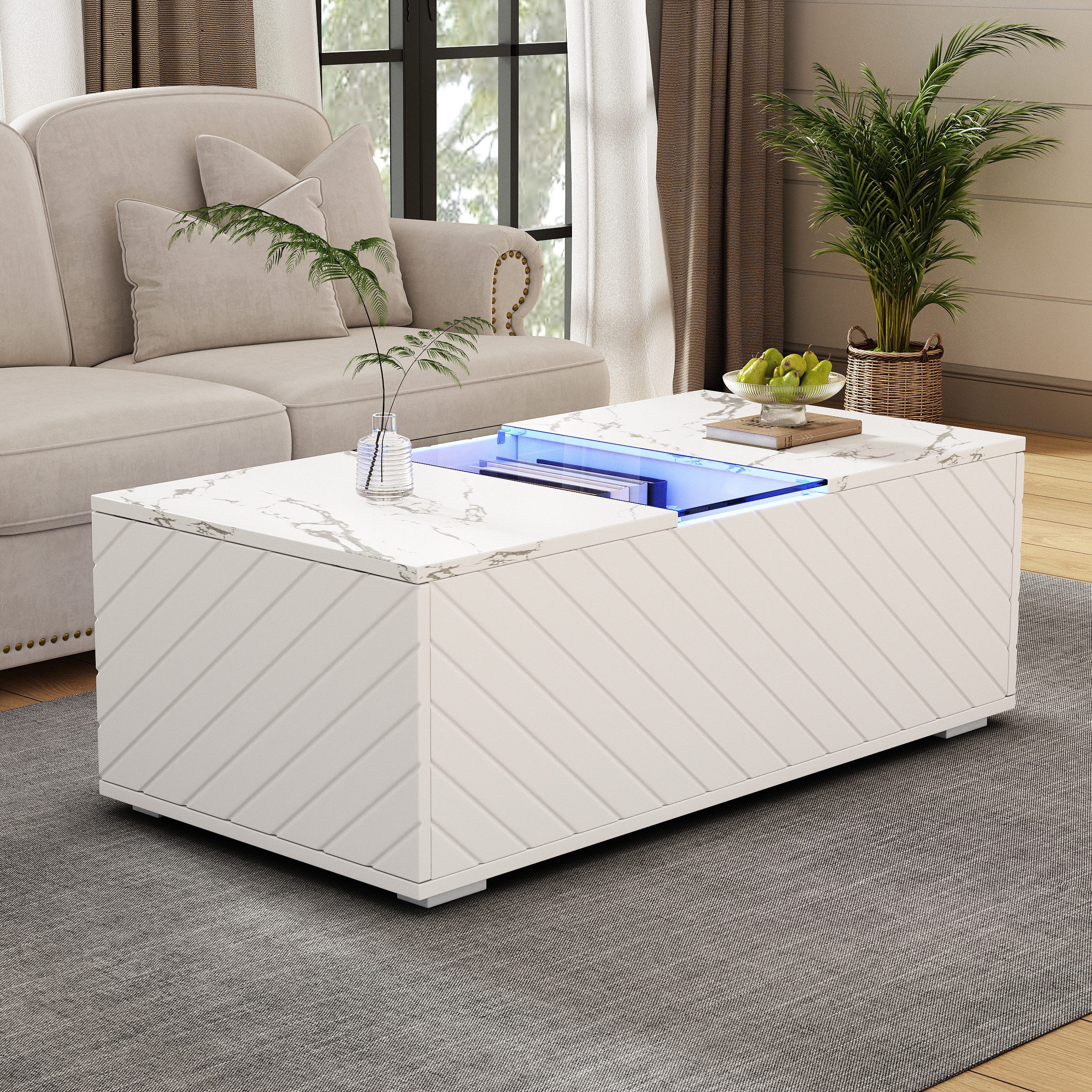 Merax Couchtisch mit LED-Beleuchtung (100x50x35cm, Beistelltisch, günstig online kaufen