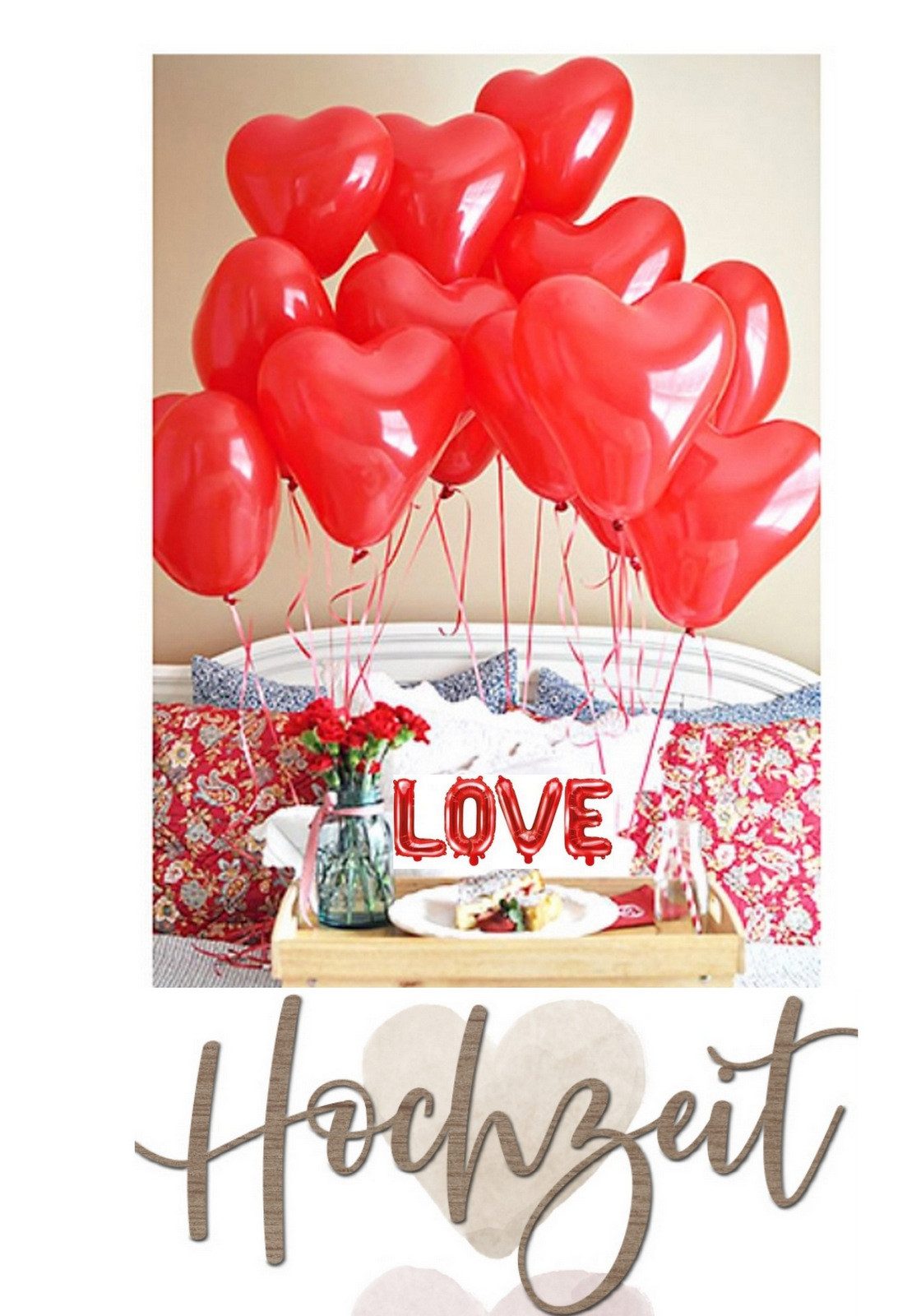PaulZdrada Luftballon Luftballons 55 Stück Herzform Hochzeiten, Valentinstag, Jahrestage, Sehr schöne Ballonreflexion (kein matt) Karmesinrot
