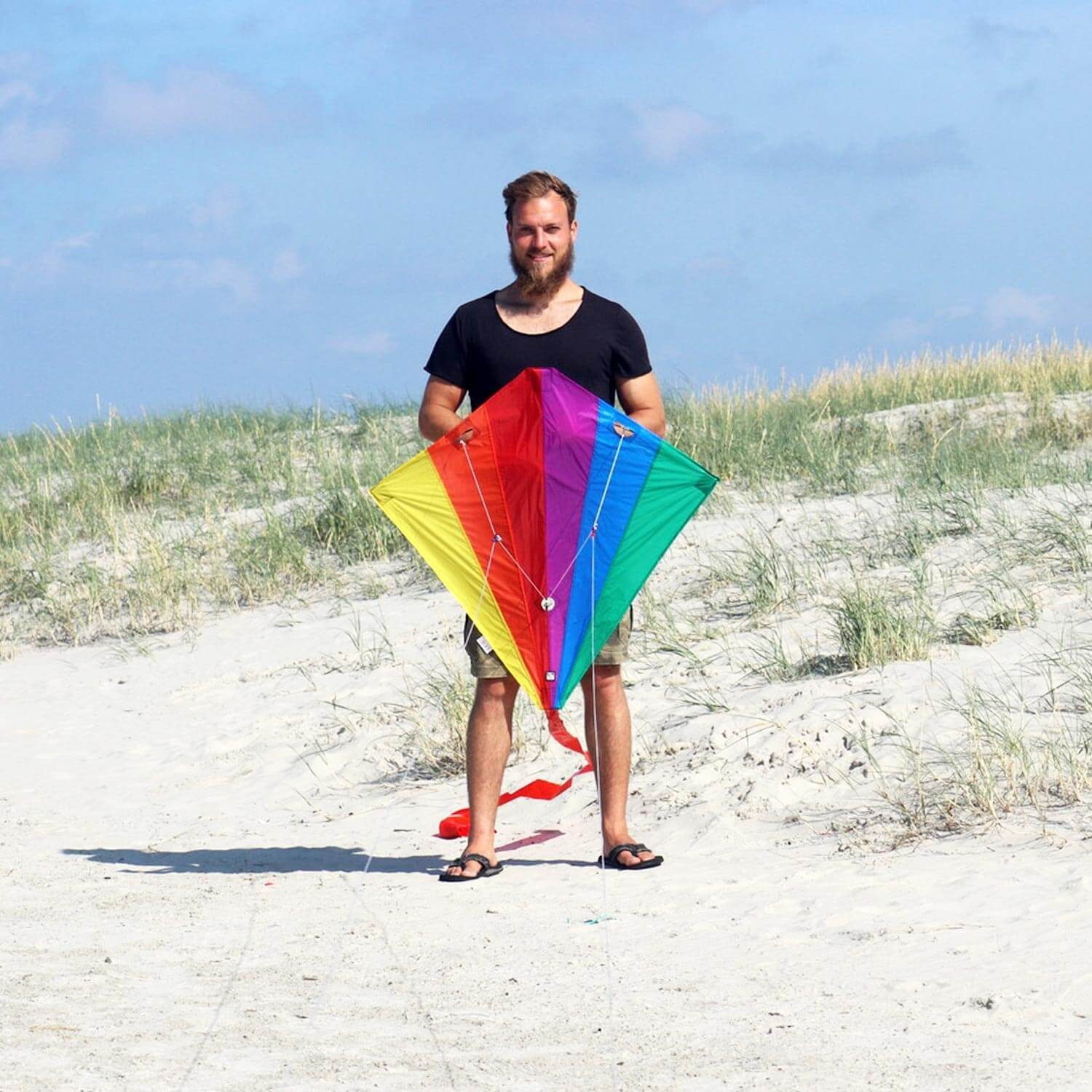 Wolkenstürmer Kite Zweileiner Flugdrachen Kinder & Erwachsene mit Schwanz 90cm, (inklusive Flugleinen und Flugschlaufen, 1-tlg), Lenkdrachen Racer (regenbogen) - Ready to Fly 90cm