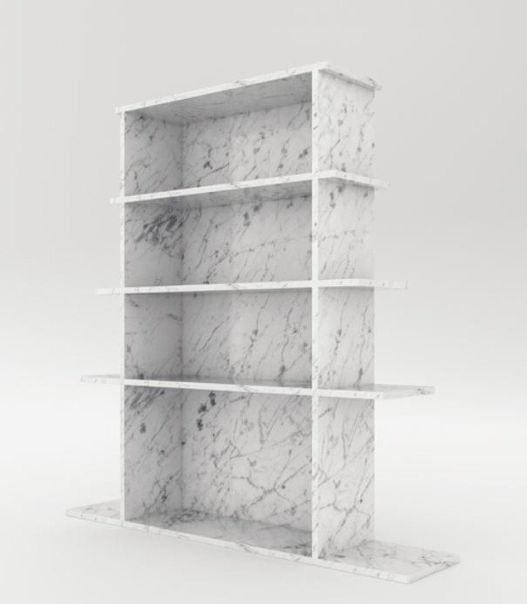 Casa Padrino Stauraumschrank Luxus Marmor Regalschrank Weiß 100 x 32 x H. 140 cm - Carrara Marmor Schrank mit 3 Regalen - Bücherschrank - Wohnzimmerschrank - Büroschrank - Luxus Marmor Möbel