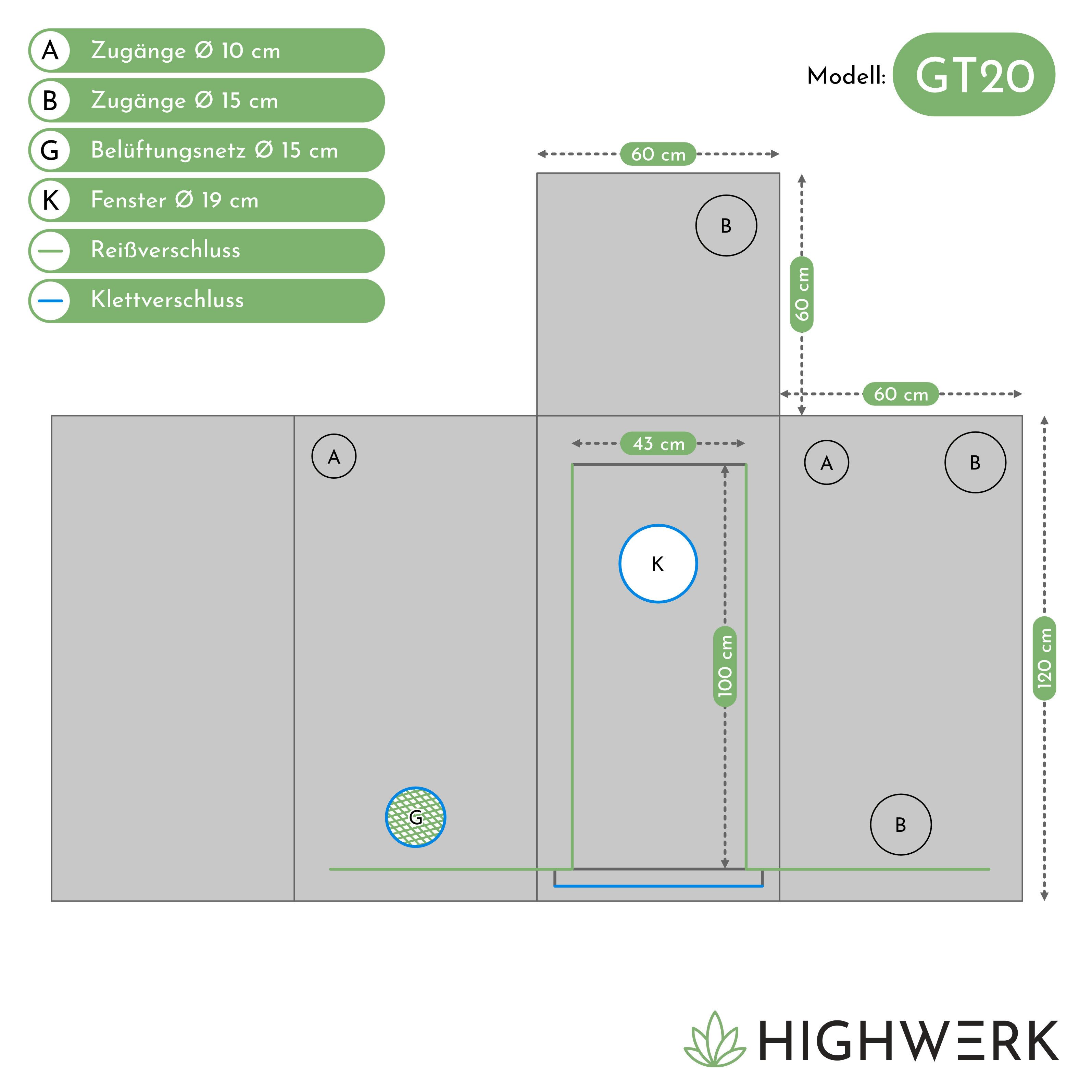 HIGHWERK Gewächshaus Growzelt 60 x 60 x 120 cm, Indoor Grow tent, schwarz g günstig online kaufen