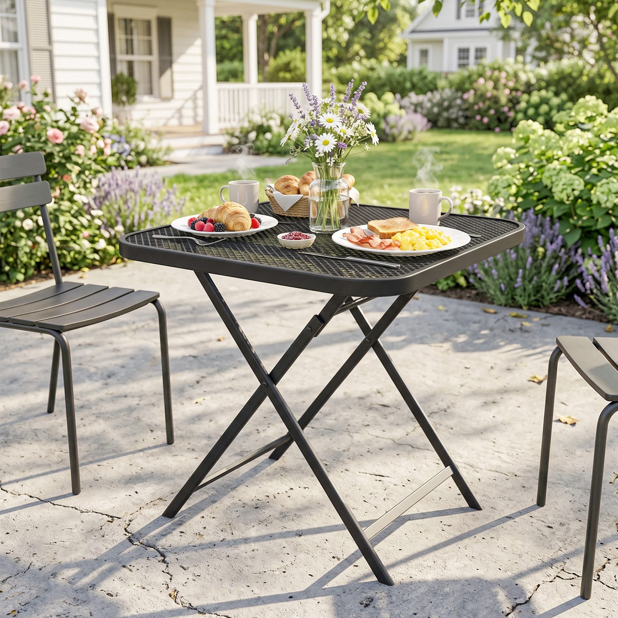 Outsunny Gartentisch Esstisch Outdoor quadrarisch Beistelltisch Terrassentisch (Stahl Klapptisch, 1-St., klappbar Balkontisch), 70 x70 cm, für Garten, Terrasse, Balkon, Schwarz