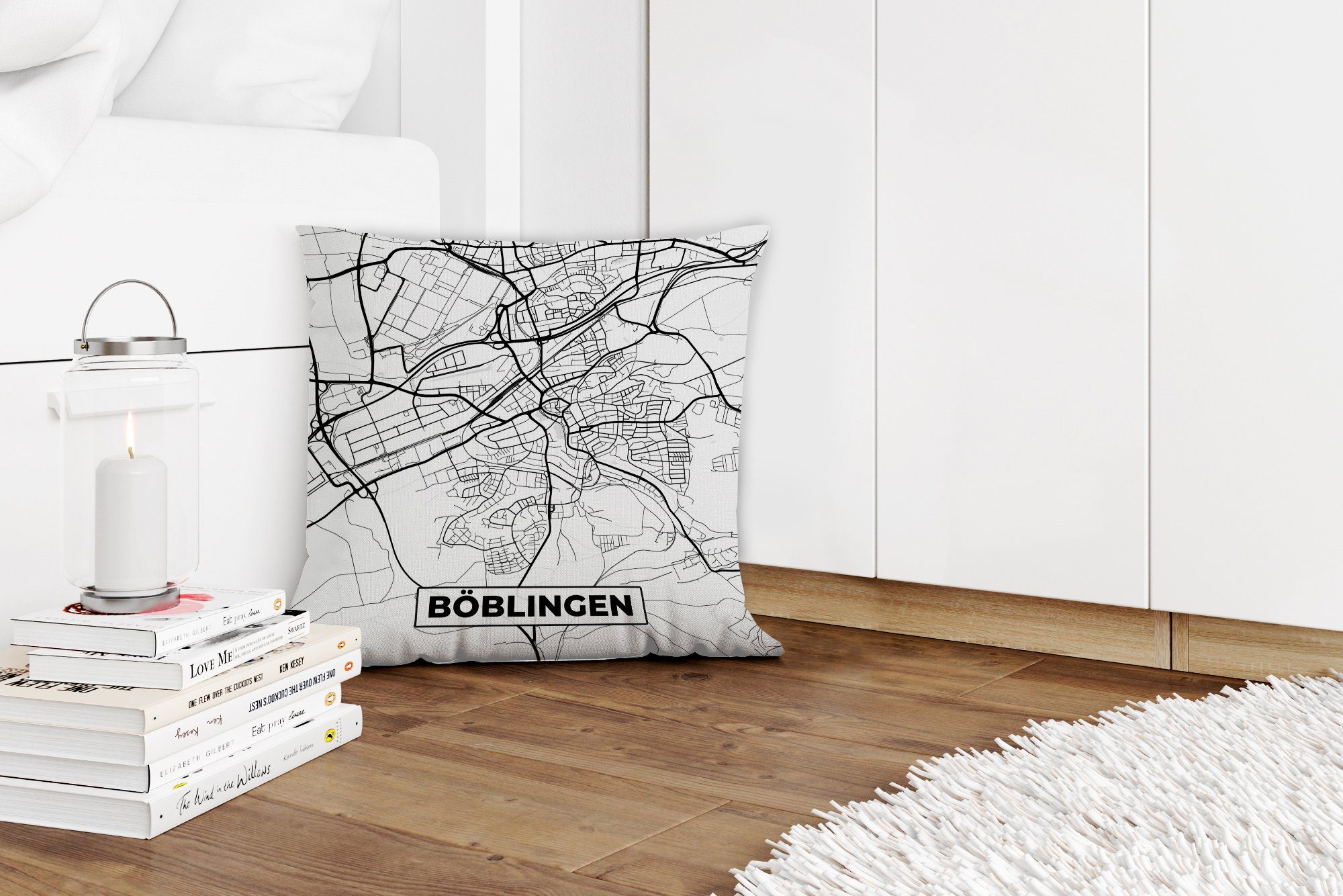 MuchoWow Dekokissen mit Füllung Wohzimmer, Stadtplan, Böblingen - Zierkissen Karte Deko, für Schlafzimmer, Sofakissen 