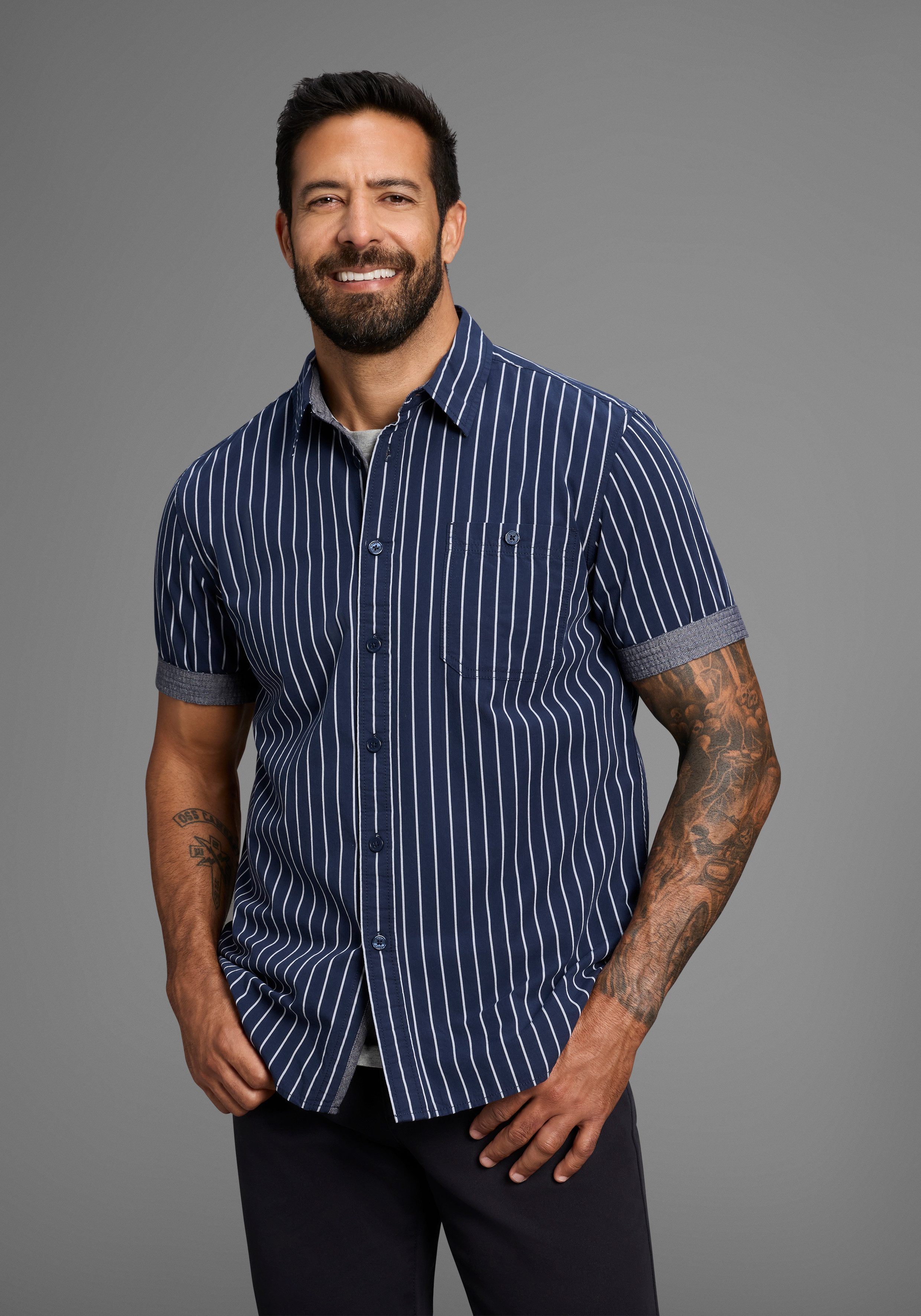 Man's World Kurzarmhemd modern gestreift günstig online kaufen