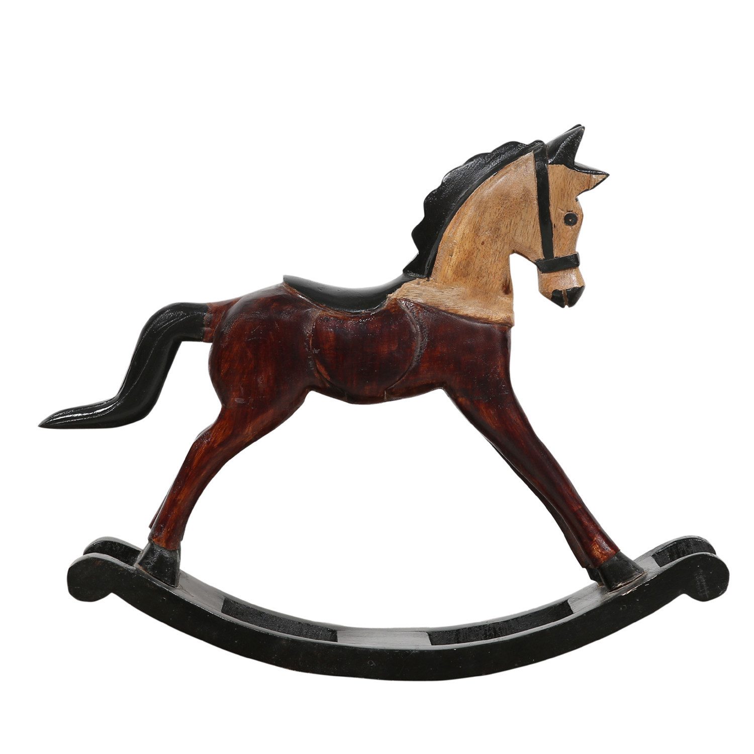 Marrakesch Orient & Mediterran Interior Tierfigur Schaukelpferd Dekofigur aus Holz als Tischdekoration Hest Dunkelbraun (1 St), Handgeschnitzt