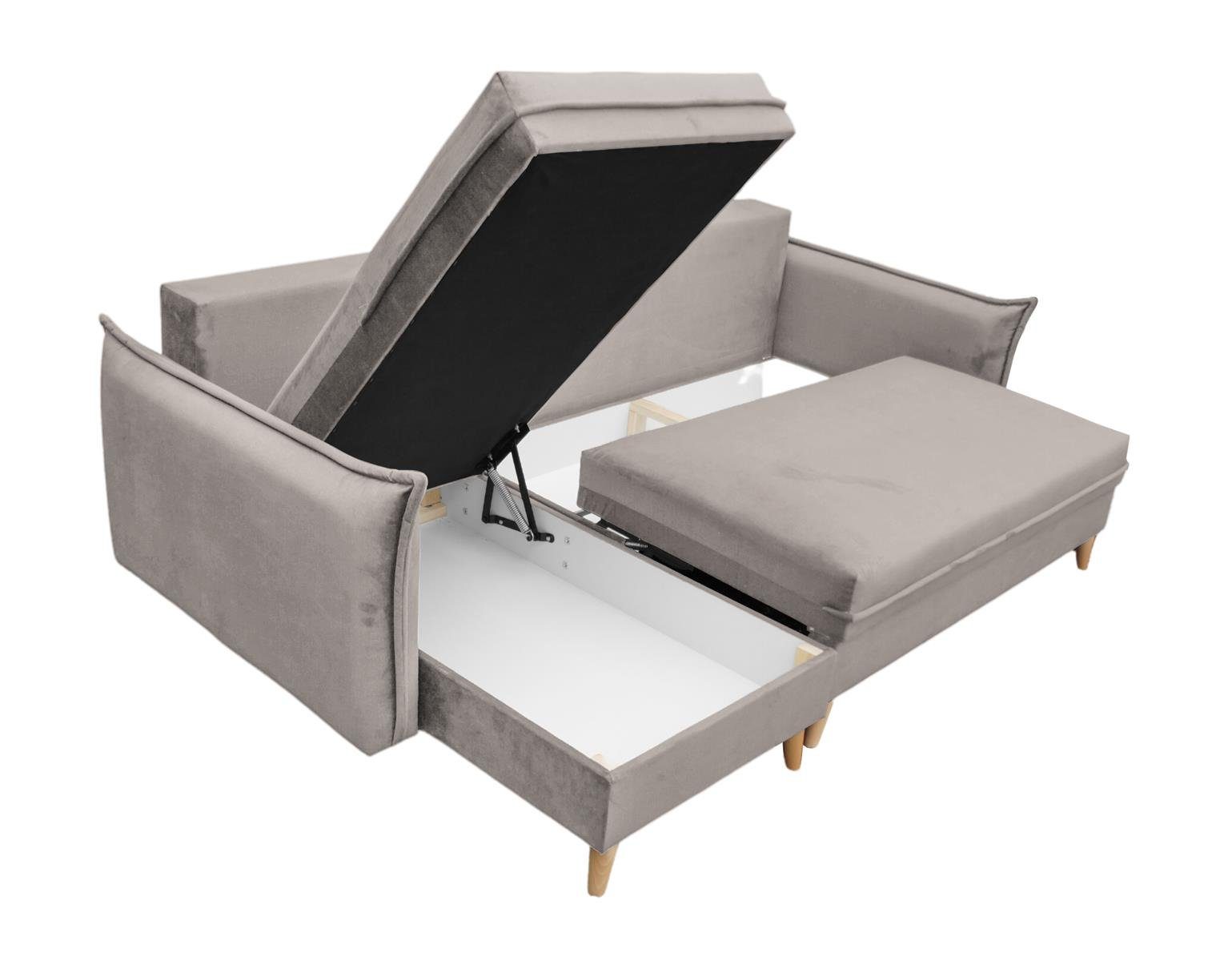 Stil, Polsterecke Ecke Ecksofa und skandinavisches Beautysofa Eckcouch 02) (paros Pillow, universelle Bettkasten im mane,aus mit Schlaffunktion Beige mit Velors,