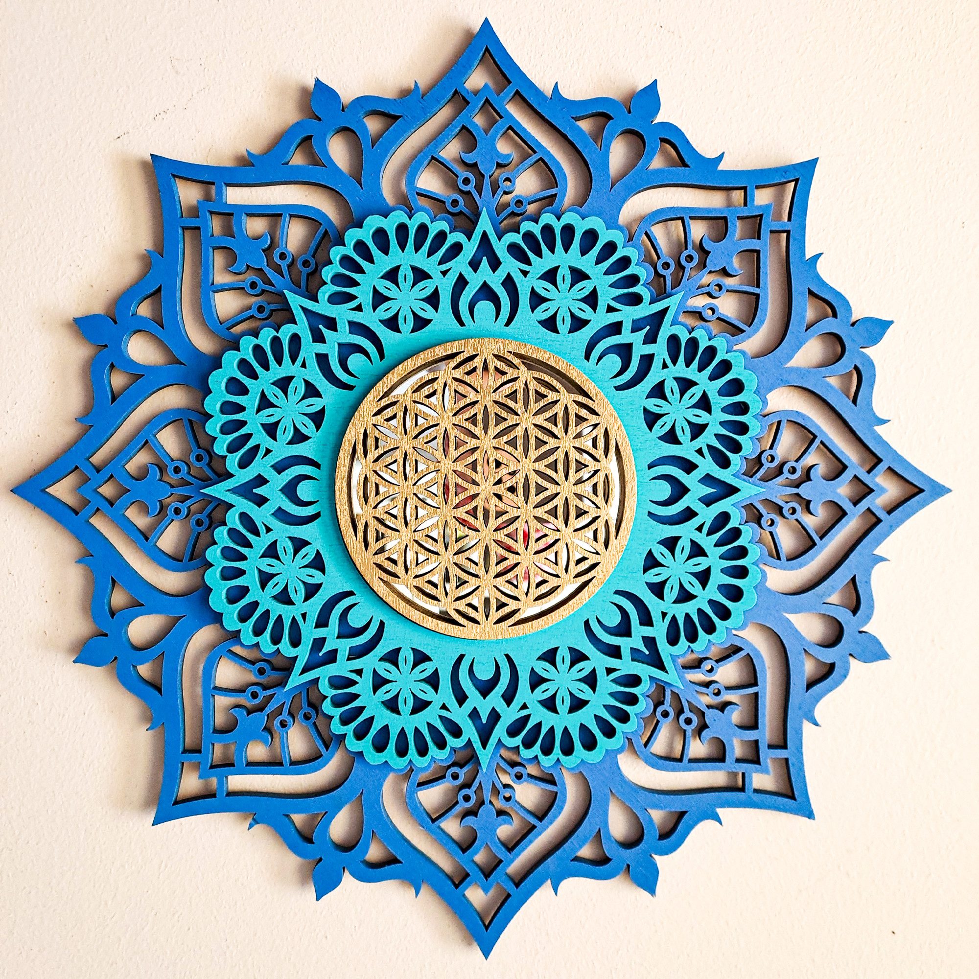 ORNAMENTI Wanddekoobjekt 3D MANDALA, Grosse moderne Wanddeko, Holzbild, 3 Schichten, Spiegel (moderne Deko Anhanger, Yoga Wandsculptur, stilvolle Wanddekoration, Wandpaneel, Ornament, geschnitz Wandrelief), Verzierung fur Zuhause, Wohnzimmer, Schlafzimmer, Wandkunst, 5 Größen