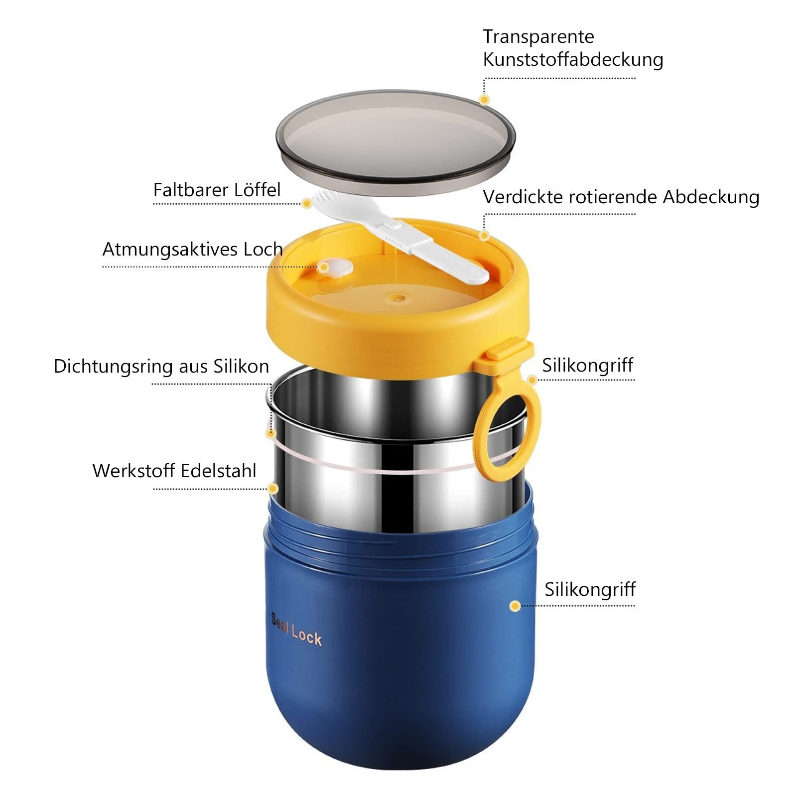 Venkuber Thermobehälter Für Essen Warmhalten 400ml Edelstahl Warmhaltebebehälter, Kinder auslaufsicherer Lunchbehälter mit Löffel