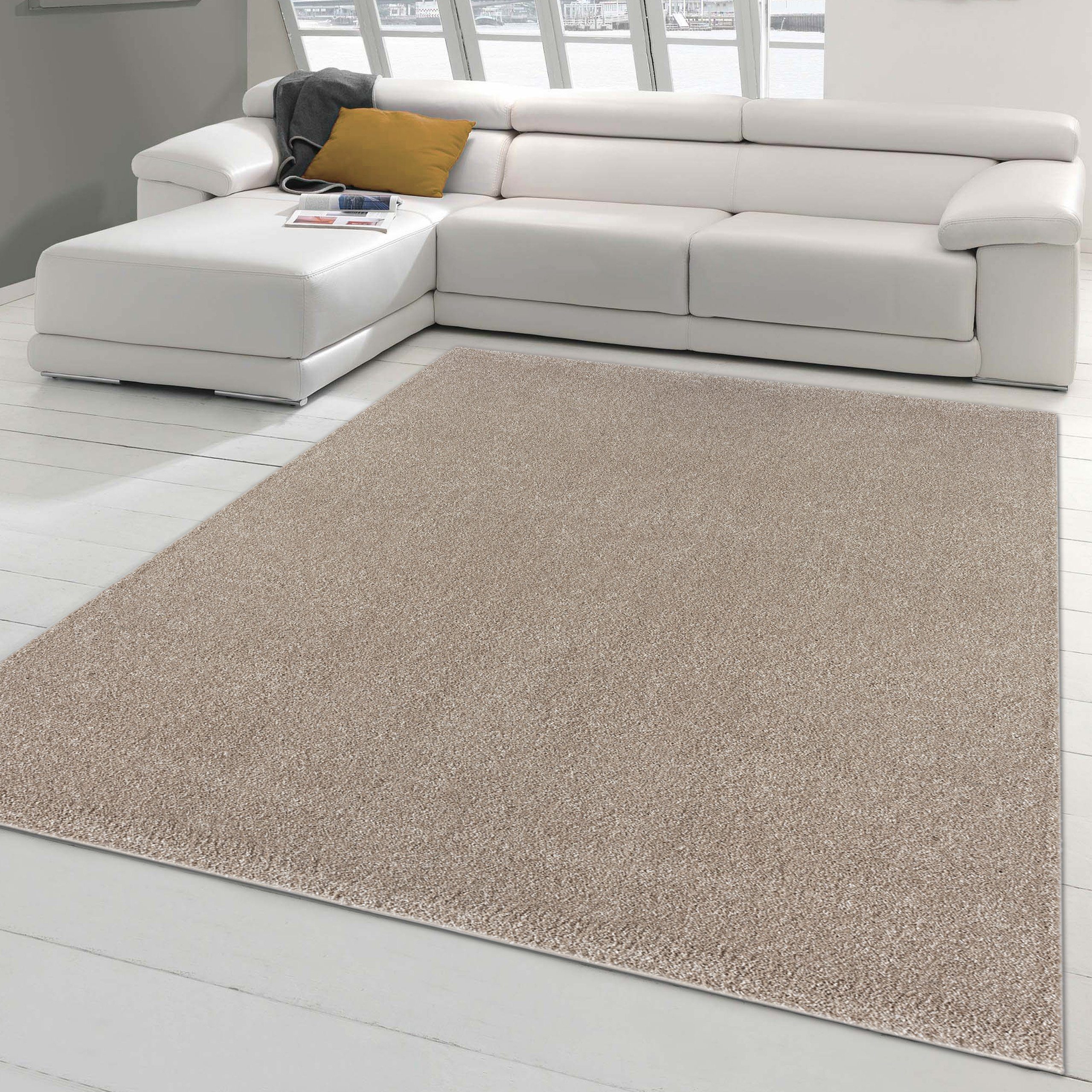 Teppich Klassischer Wohnzimmerteppich im Unidesign in beige, Teppich-Traum, rechteckig
