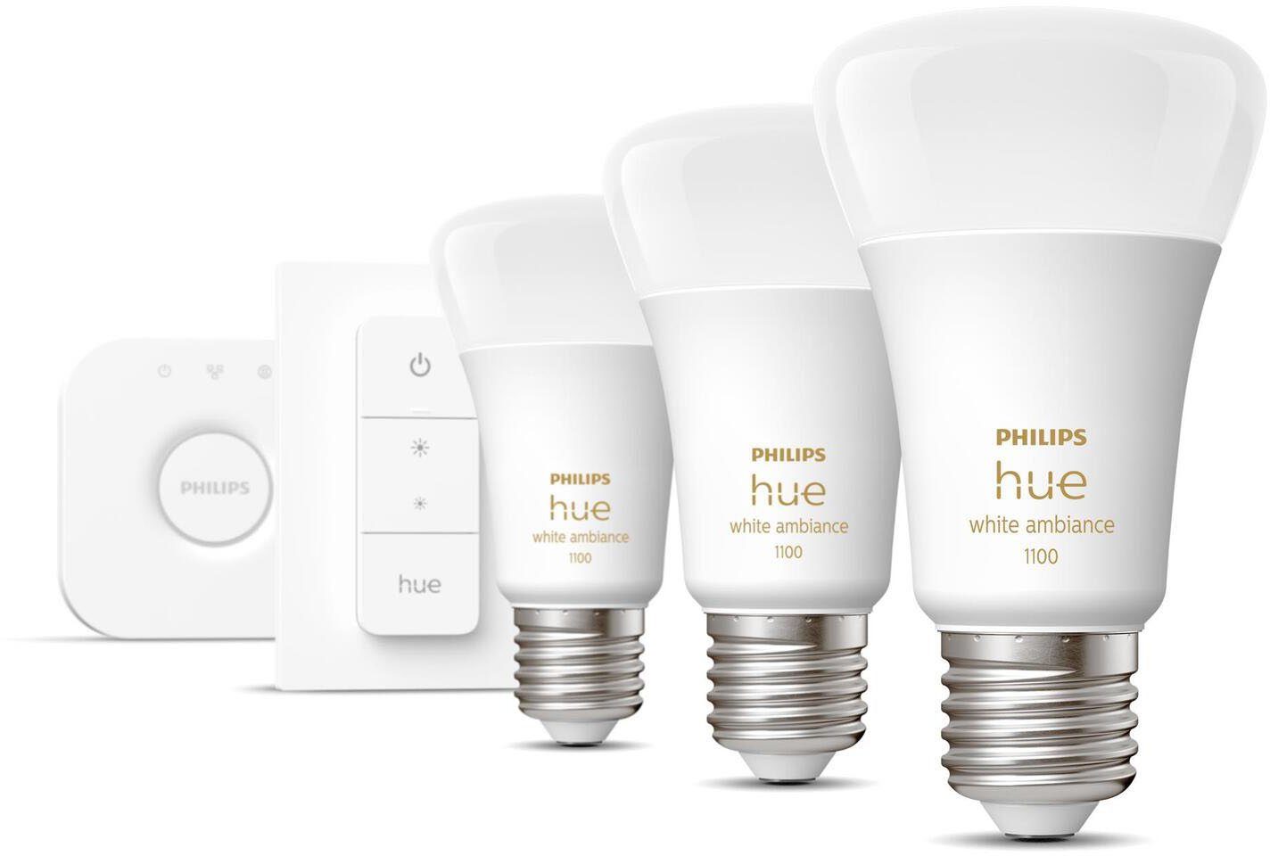 DS 75W!, warmweiß Philips Set Hue inkl 5 - CCT-Farbtemperatursteuerung 3er Warmweiß, 3x800lm E27, bis White St., Starter Amb.E27 LED-Leuchtmittel tageslichtweiß