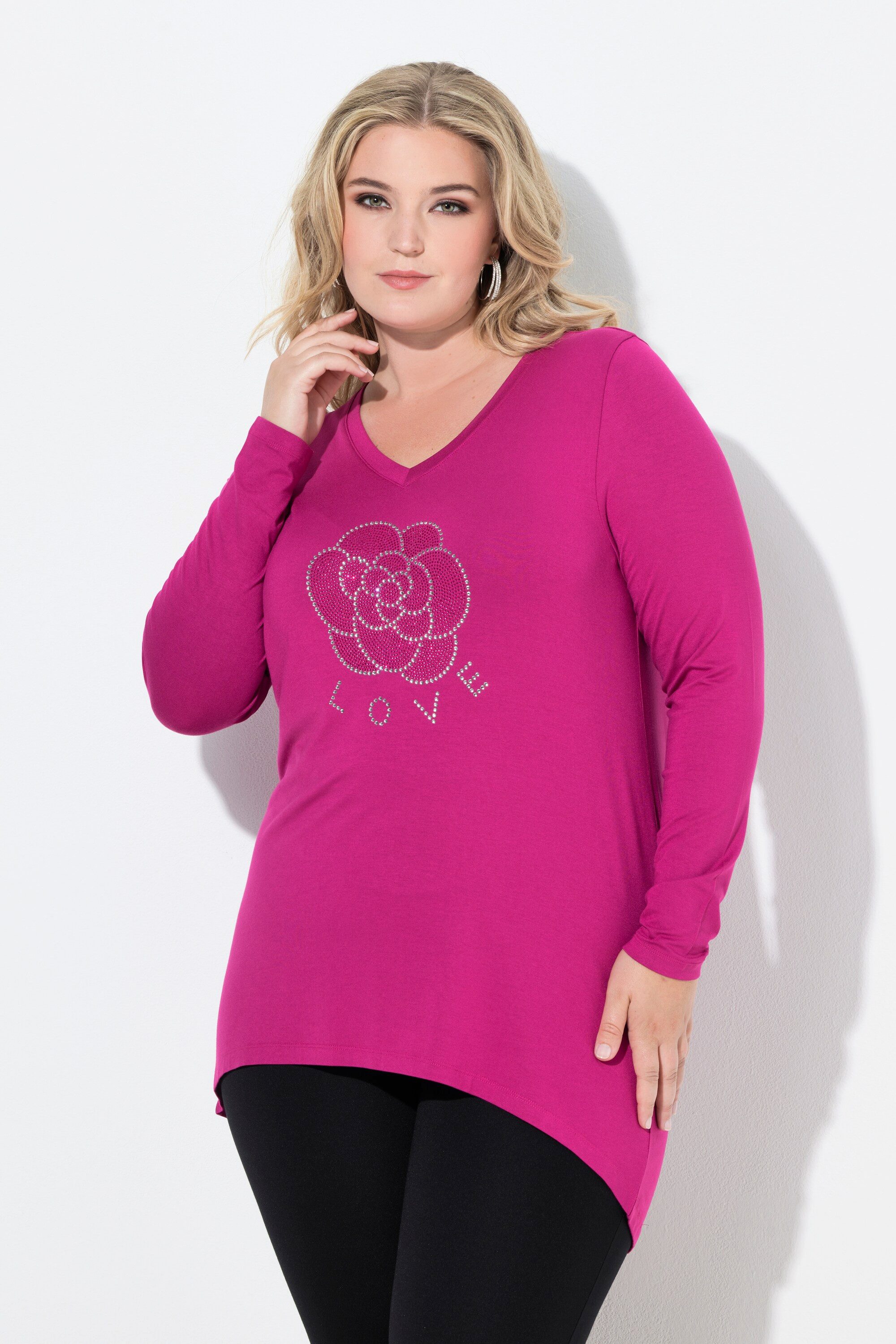 MIAMODA T-Shirt Longshirt A-Linie Glitzerblüte Langarm günstig online kaufen