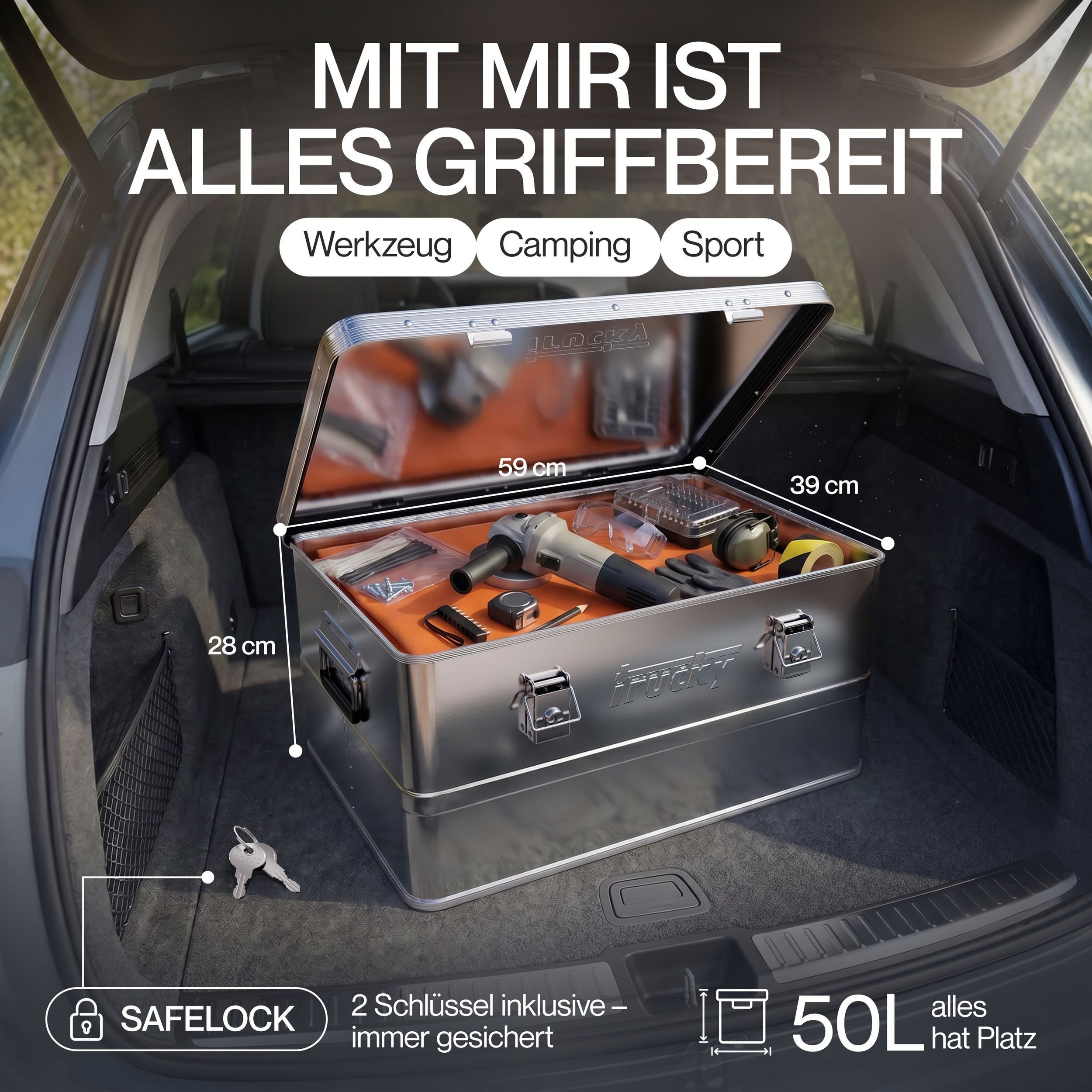 Trucky Allzweckkiste Aluminium Box mit Deckel Silber Alukiste Alu Kiste Abschliessbar – Bild 2 von 5