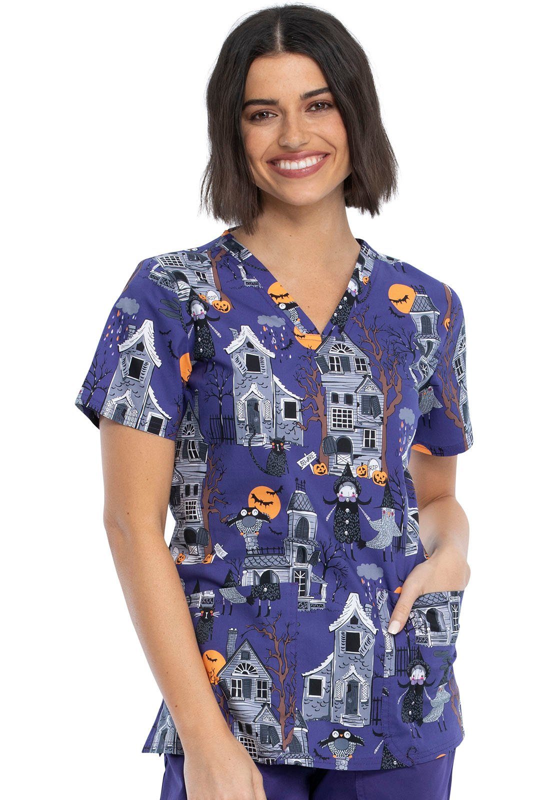 Funktionsbluse Bunt bedruckter Damen Kasack "Haunted Halloween"