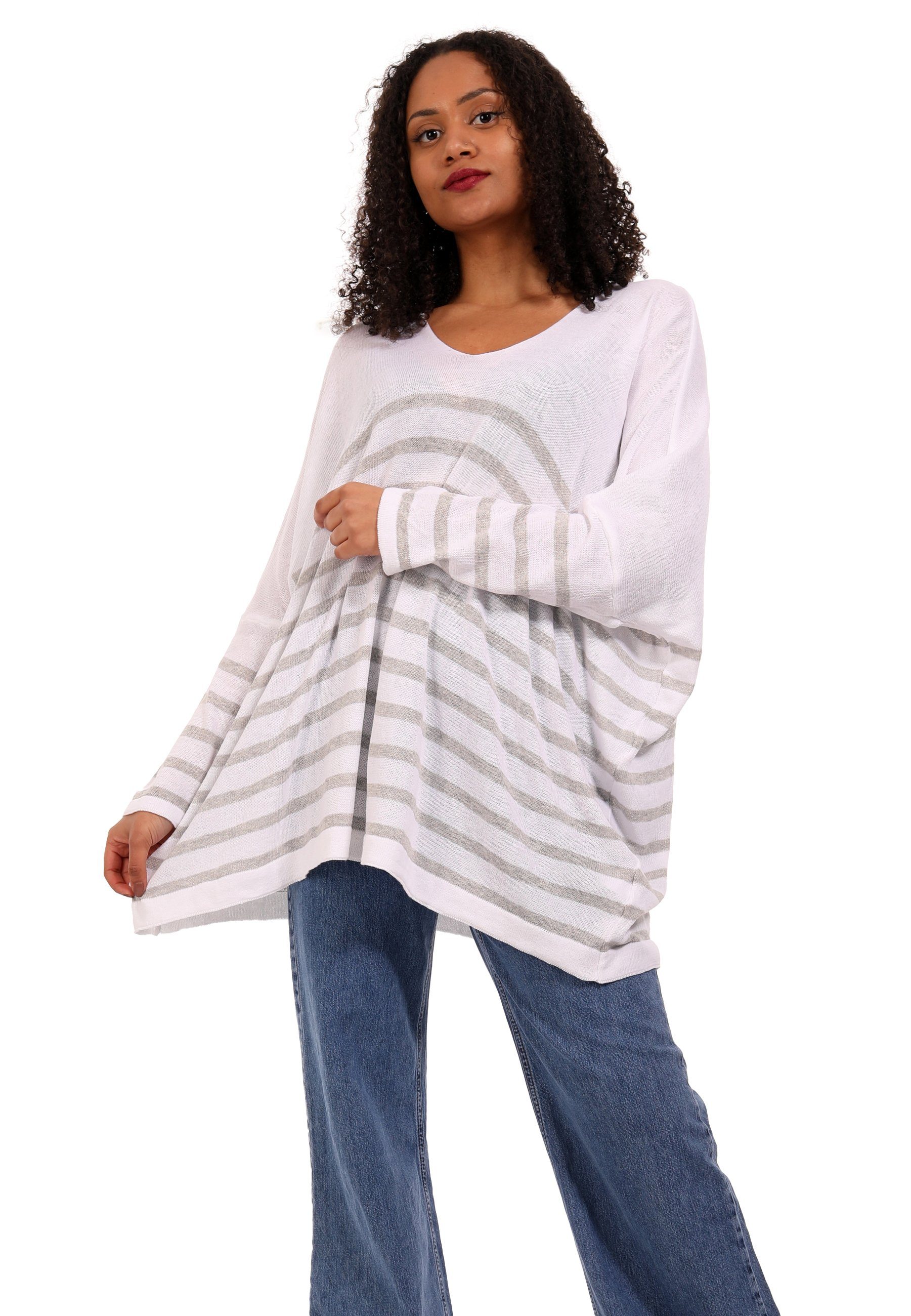 YC Fashion & Style Longpullover Oversize Pullover in XXL Look im Streifen  -Dessin (1-tlg) casual, aus reiner Baumwolle, mit Streifen