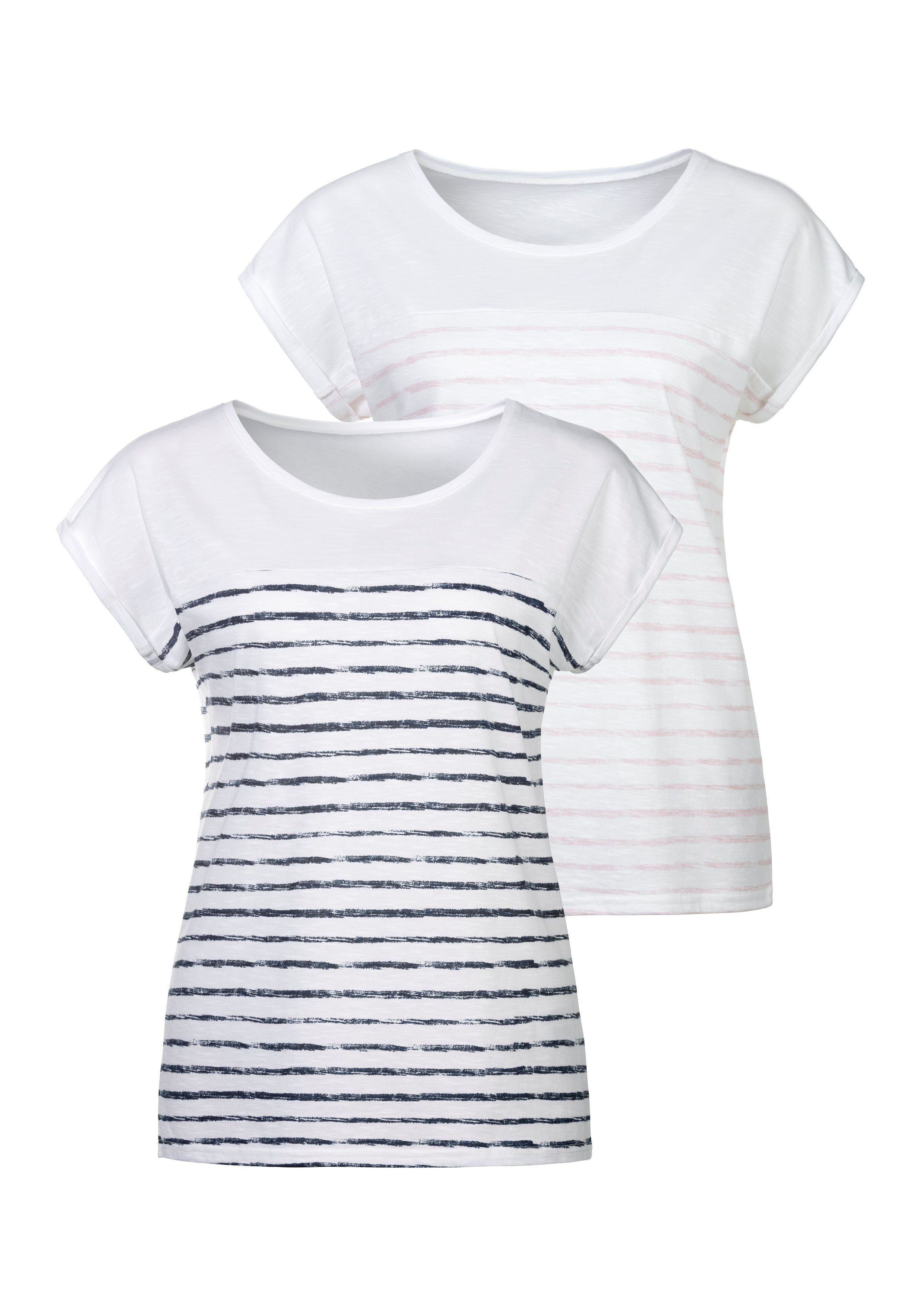 Beachtime T-Shirt mit Streifendesign (2er-Pack) aus weicher Baumwoll-Qualität