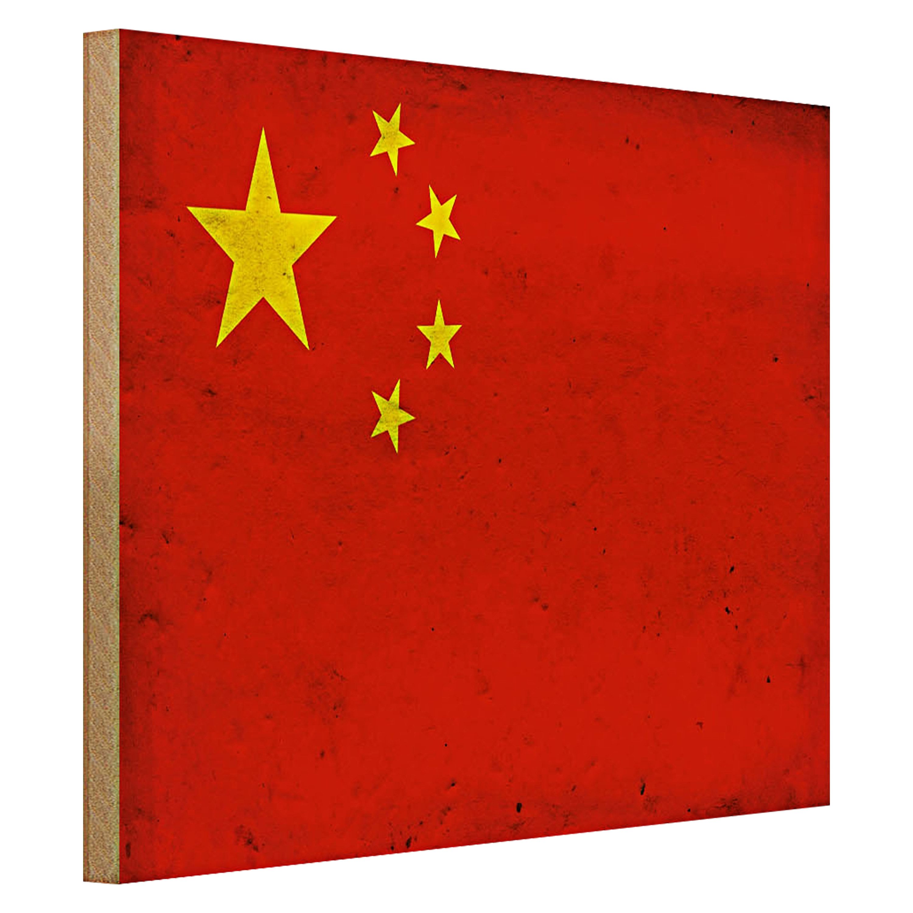 Roomando Holzbild Flagge 40x30cm China Fahne Wanddeko
