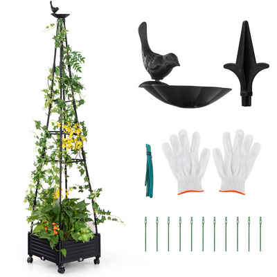 COSTWAY Blumenkasten, mit Rankgitter & Rollen, für Kletterpflanzen Tomaten Blumen