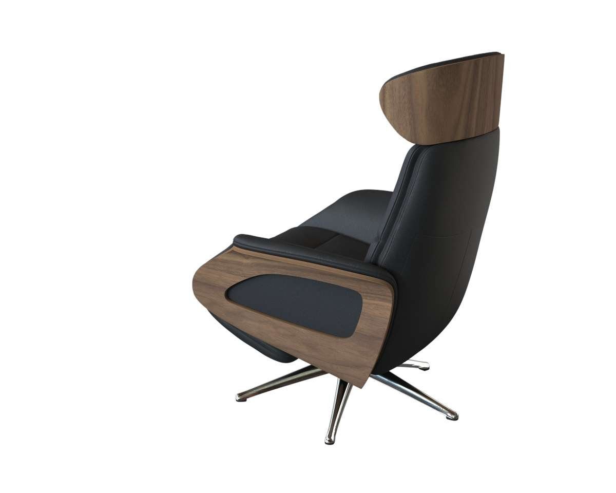 FLEXLUX Relaxsessel Clement elektrischer Funktionsessel, Größe M, Rücken & Fußteil elektrisch, Akku, Arml. Walnuss, Fuß Alu