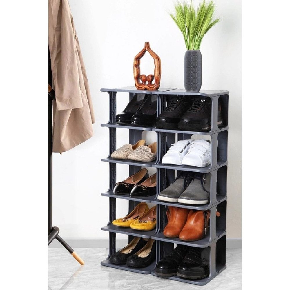 Luxury Bites Schuhregal mit 5 Ebenen aus Kunststoff, Tragbares Schuhregal weiß & anthrazit