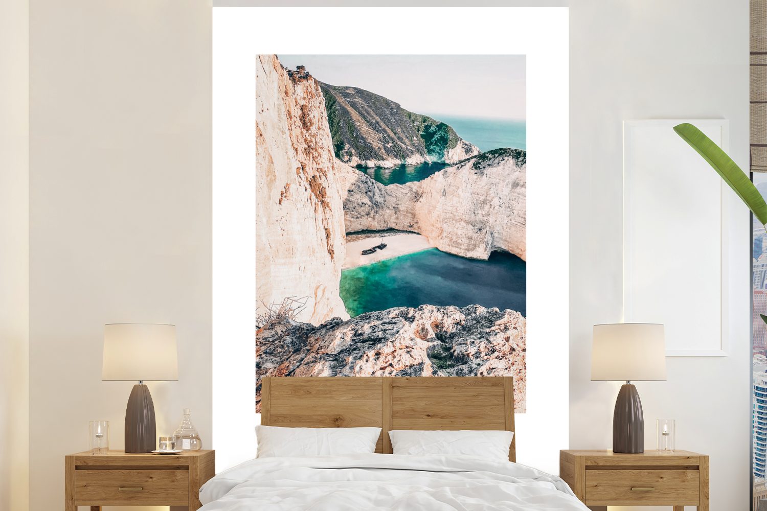 MuchoWow Fototapete Griechenland - Insel - Natur, Matt, bedruckt, (3 St), Montagefertig Vinyl Tapete für Wohnzimmer, Wandtapete