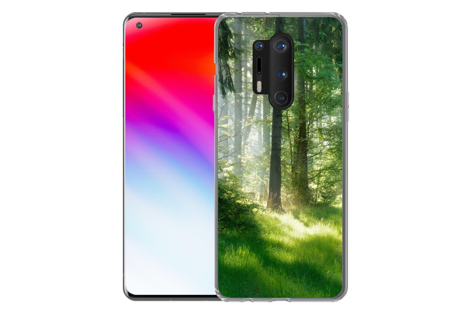 MuchoWow Handyhülle für OnePlus 8 Pro Natur - Bäume - Wald - Grün - Sonne - Gras - Pflanze, Phone Case, Silikon, Schutzhülle Dünn