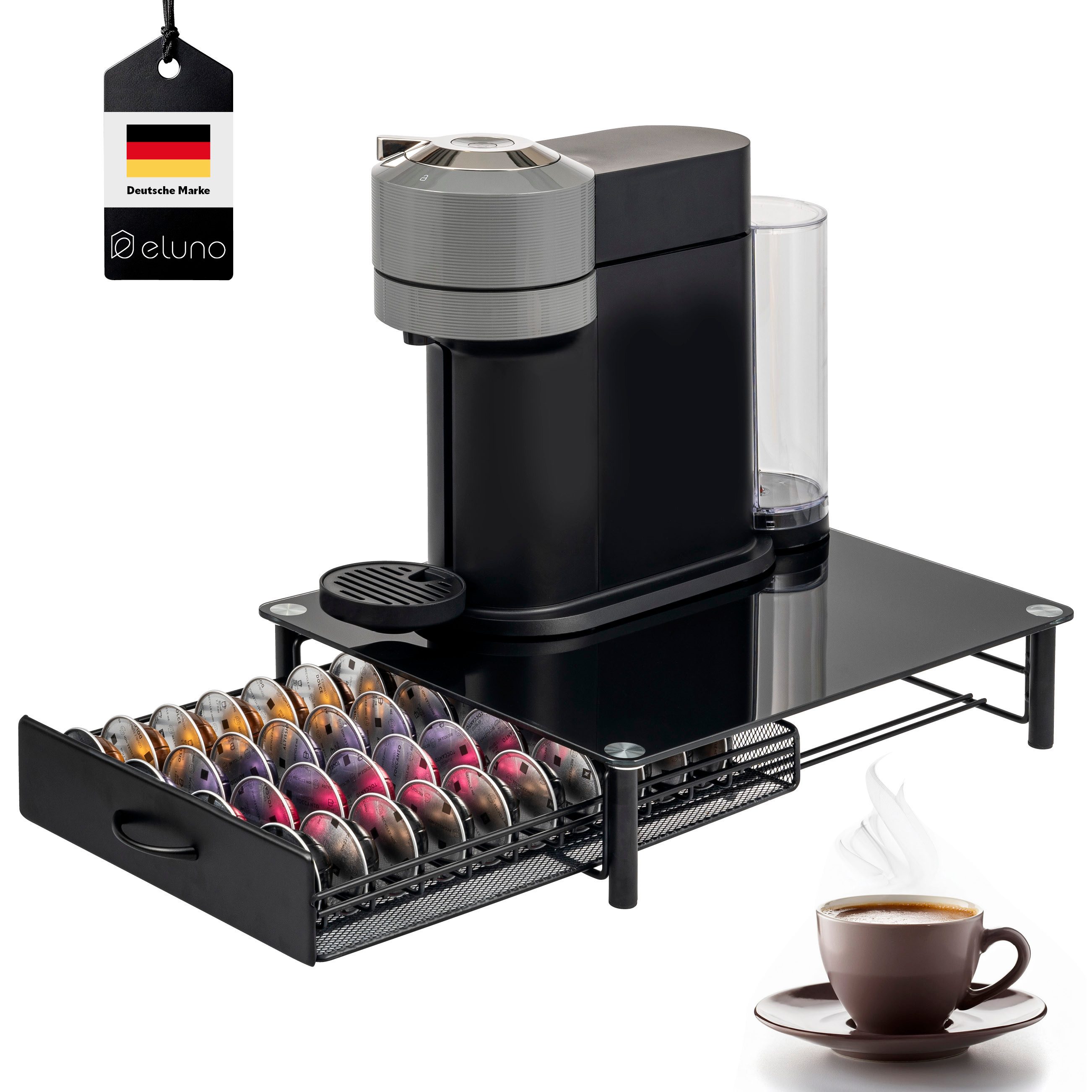 eluno Kapselhalter für 40x Nespresso Vertuo, Kaffeekapsel-Box, Glas