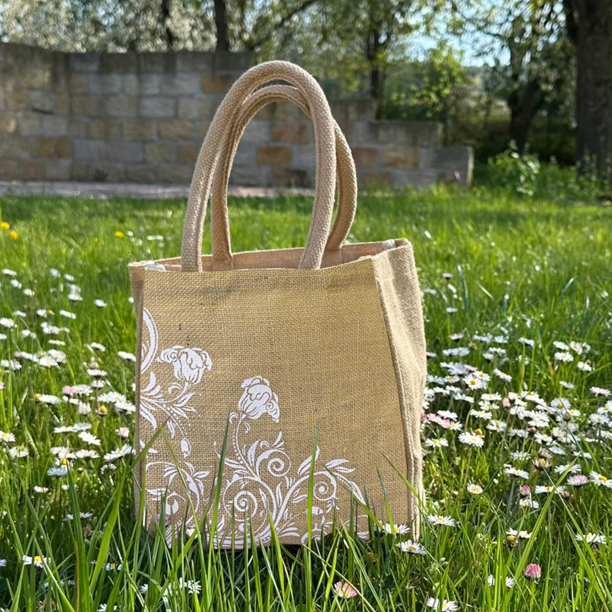 Domelo Handtasche Domelo Jute Handtasche kleine Jutetasche vegane mini Einkaufskorb, Deutsch Designer