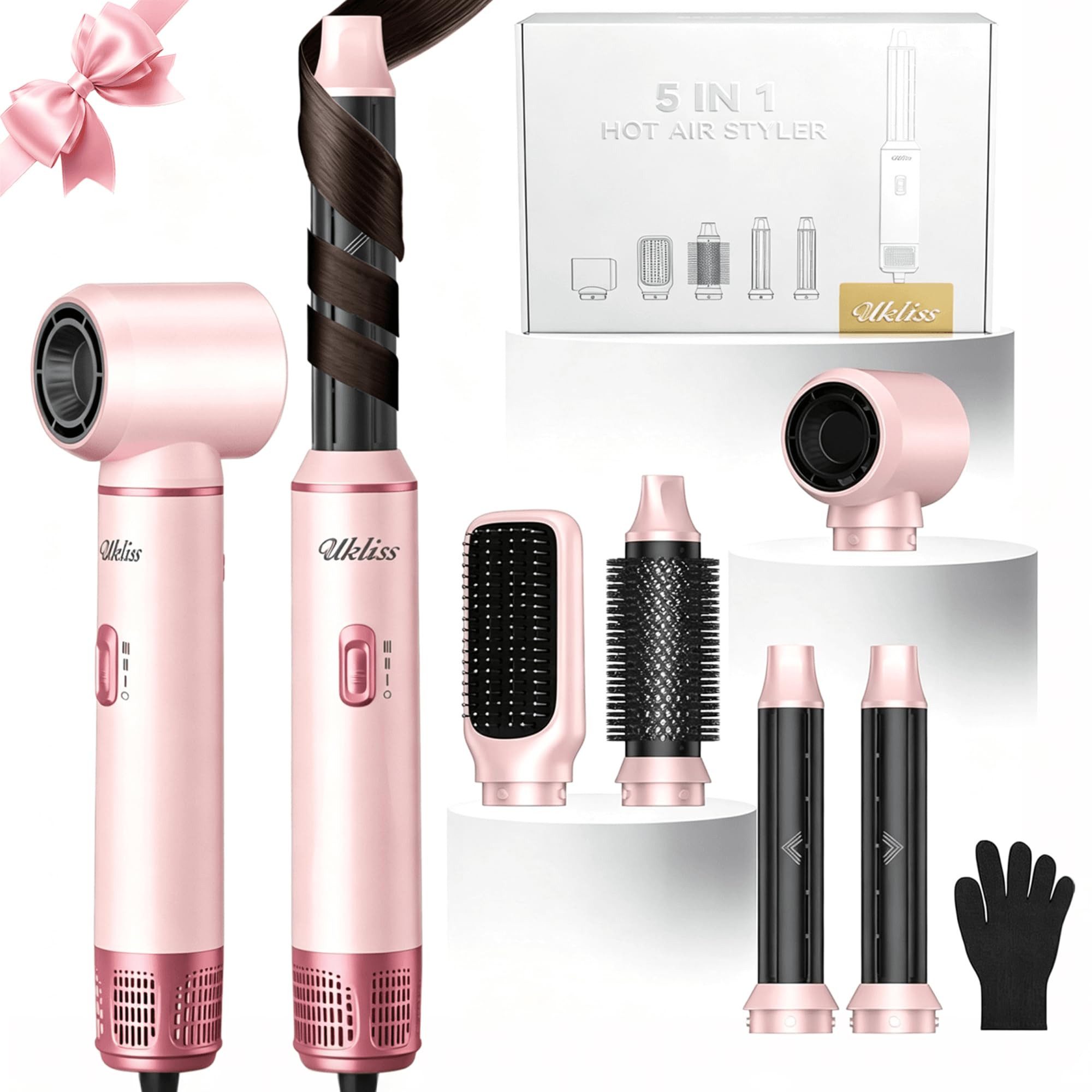UKLISS Multihaarstyler Air Styler 5-in-1 Haarstyler & Föhnbürste [mit Lockenaufsatz], zum Trocknen und Stylen