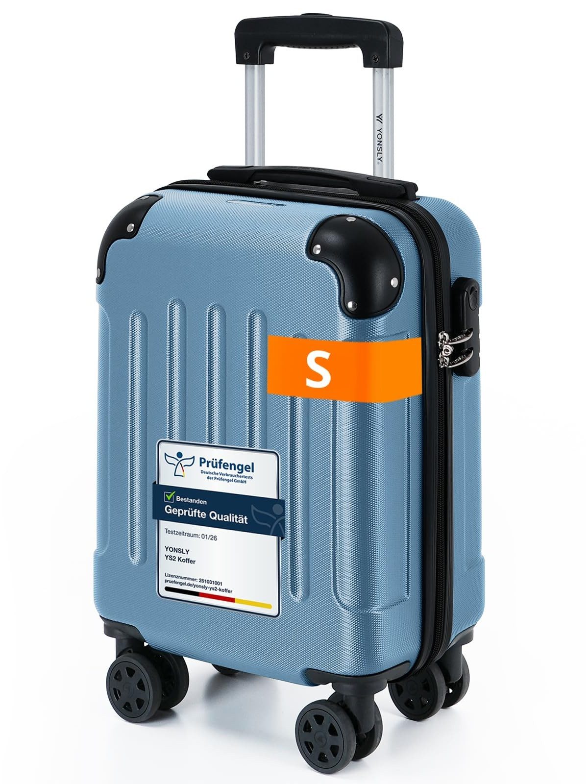 YONSLY Hartschalen-Trolley Hartschalen-Reisekoffer Trolley Rollkoffer in S/M/L/XL Größen, 4 Rollen, mit 360°-Lenkrollen, Zahlenschloss und mehrstufigem Teleskopgriff