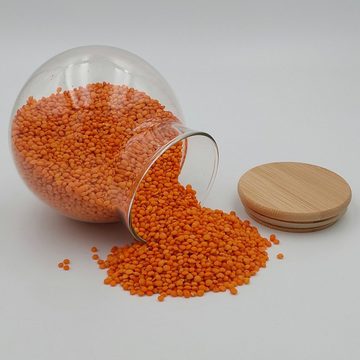 gouveo Vorratsglas 1000 ml Kugel-Form mit Bambusdeckel - Vorratsdosen aus Borosilikatglas, (3-tlg)