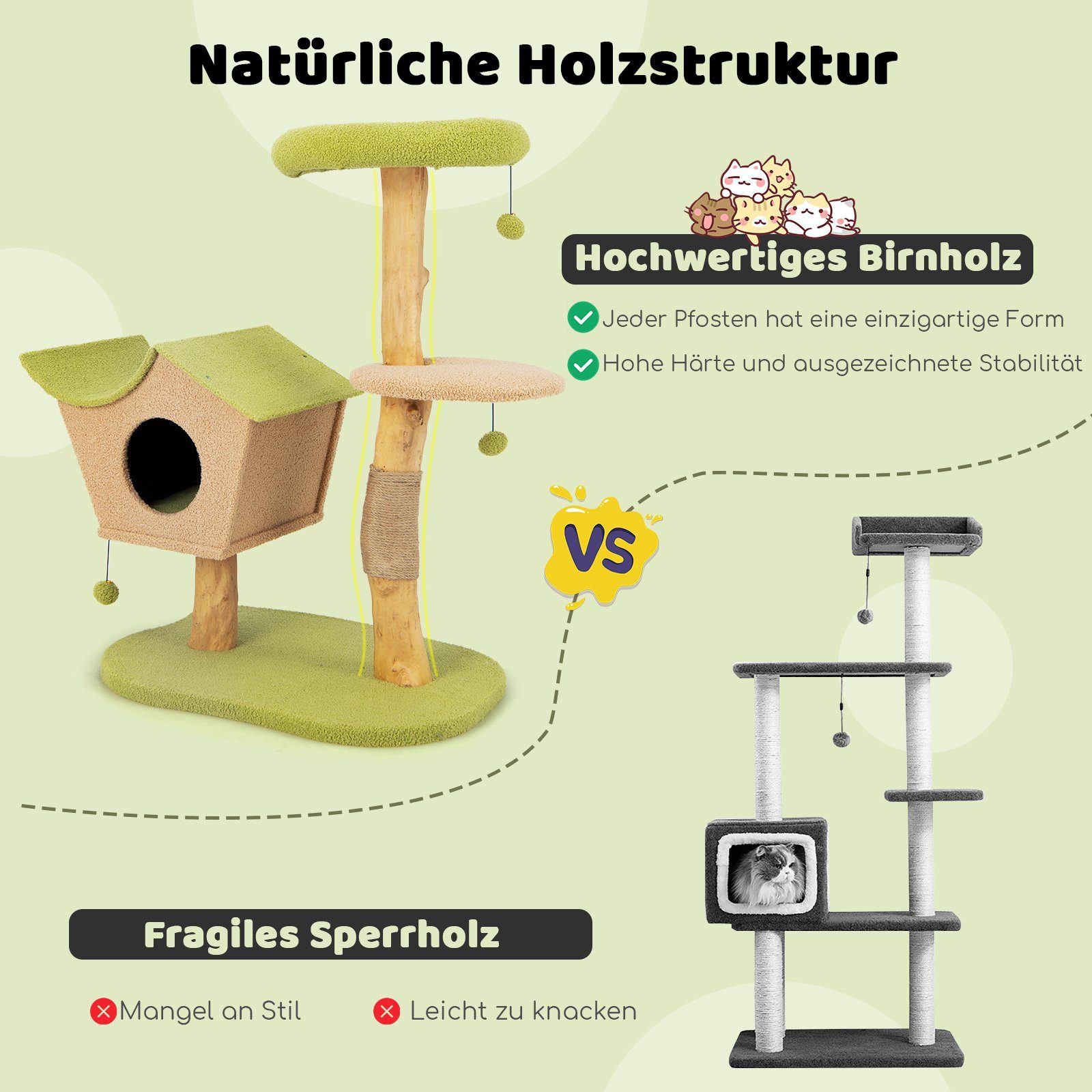 PetRhein Kratzbaum 110cm - Mit Sisal, Höhle & Liegefläche Für Katzen