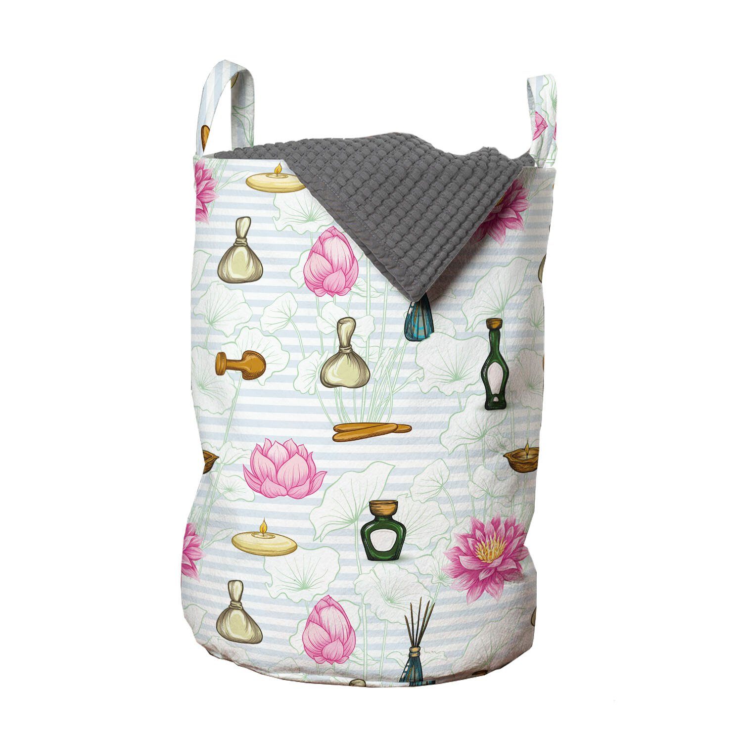Abakuhaus Wäschesäckchen Wäschekorb mit Griffen Kordelzugverschluss für Waschsalons, Blumen Bunte Flaschen Parfüm